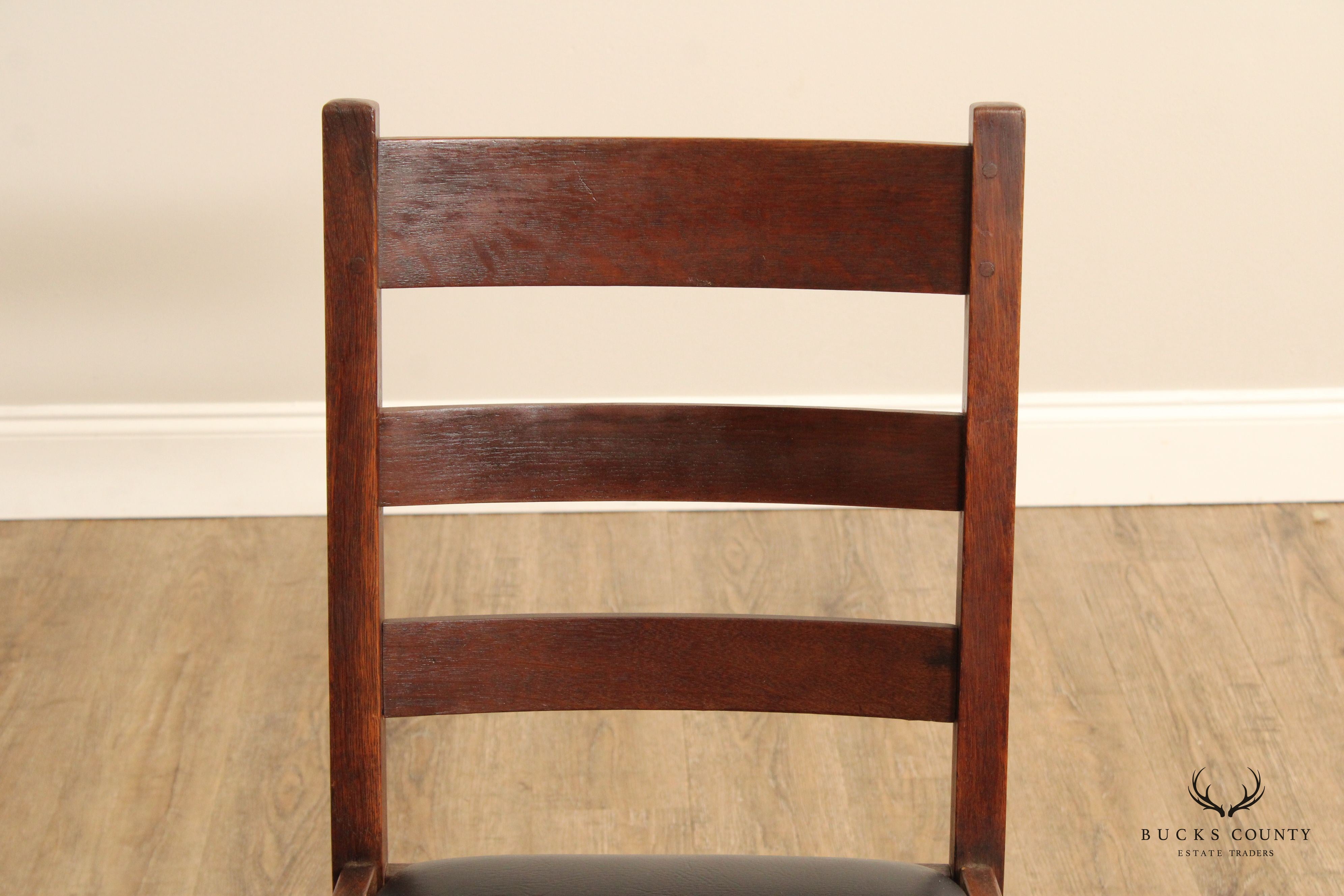 Mission Style Assembled Set of Seven Oak Ladder Back Dining Chairs