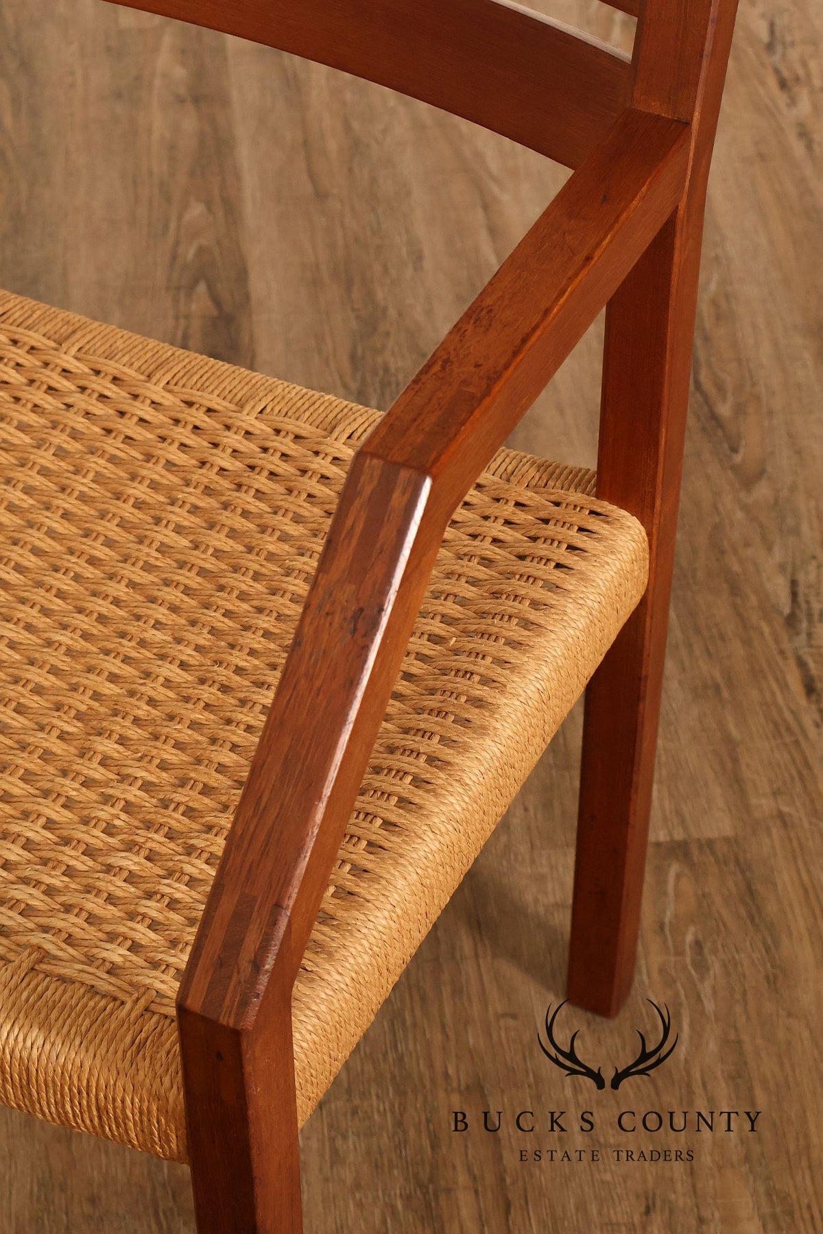 Mid-Century Modern Teak Armchair With Woven Rush Seat