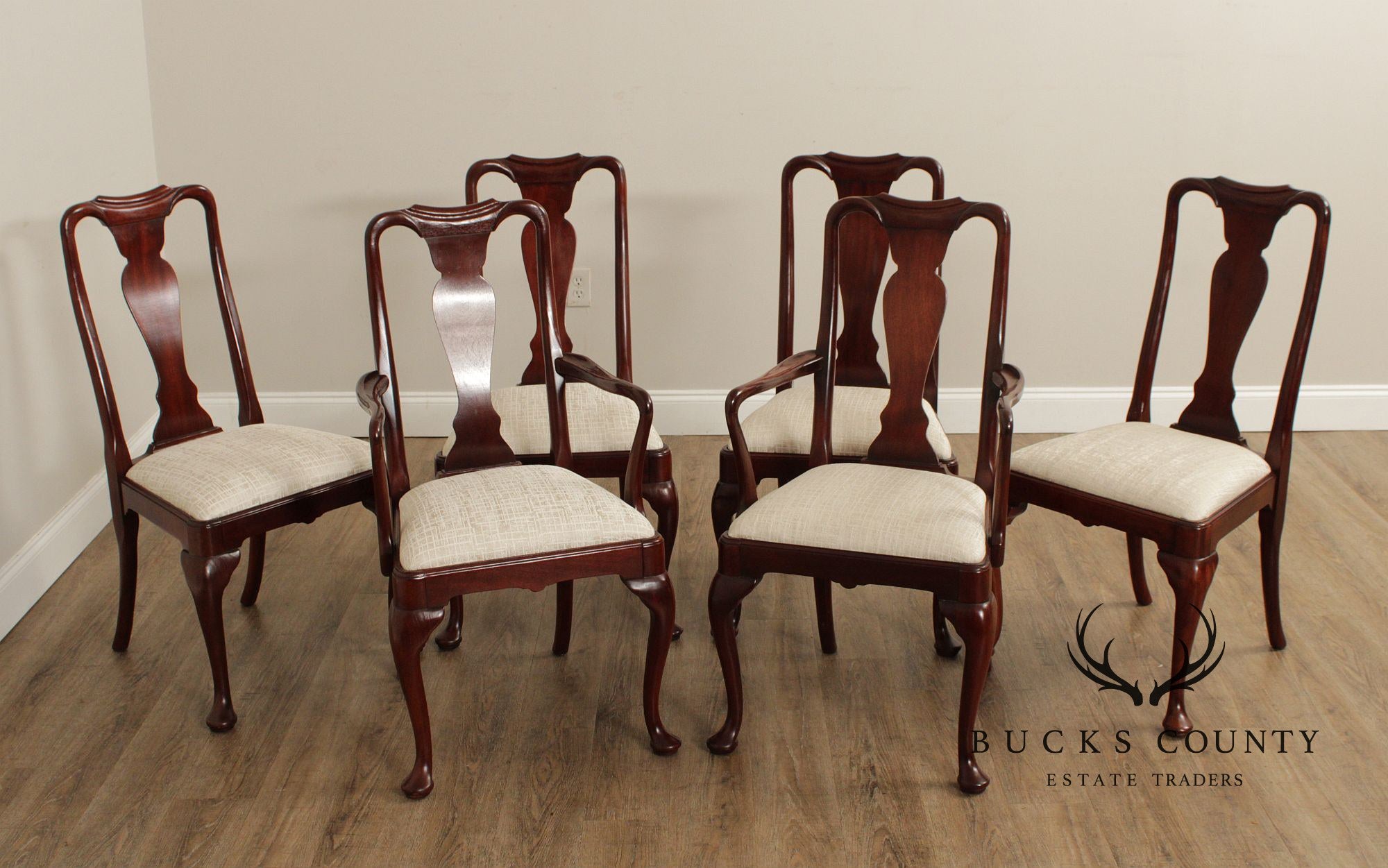 Solid Mahogany Set Of Six Queen Anne Style Dining Chairs