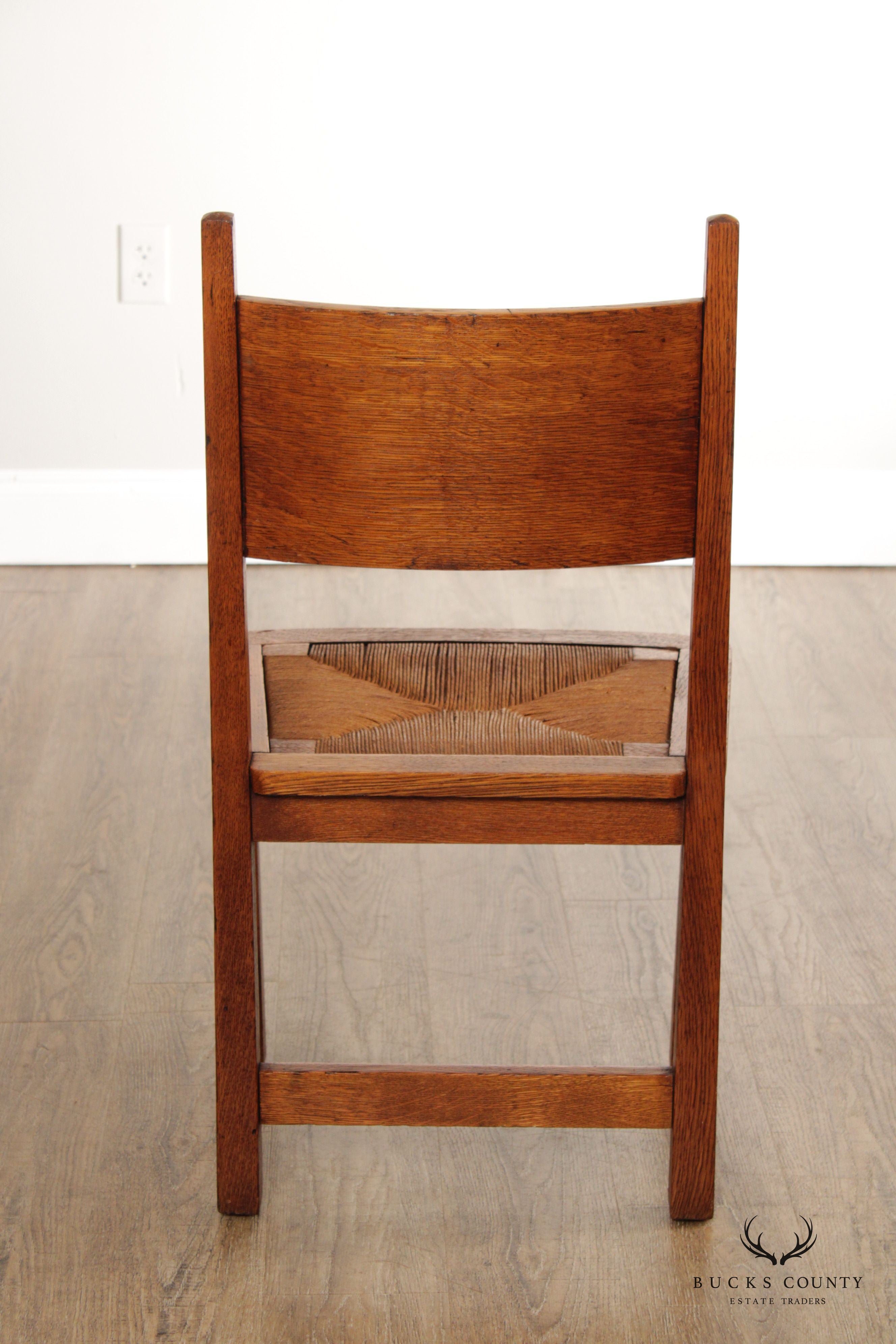 Antique Stickley Brothers Mission Oak Rush Seat Side Chair