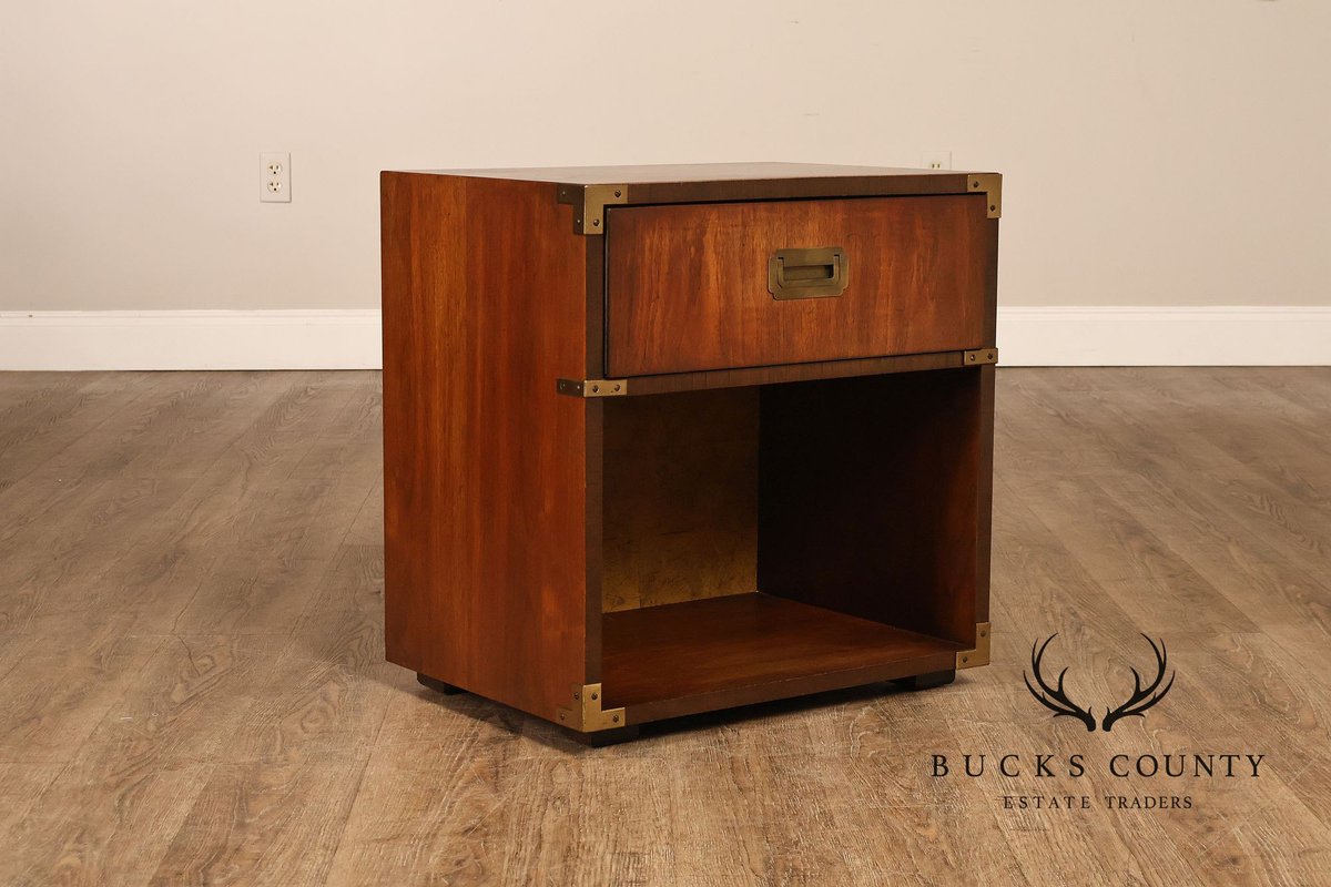 Lane Mid Century Modern Pair Of Walnut Campaign Style Nightstands