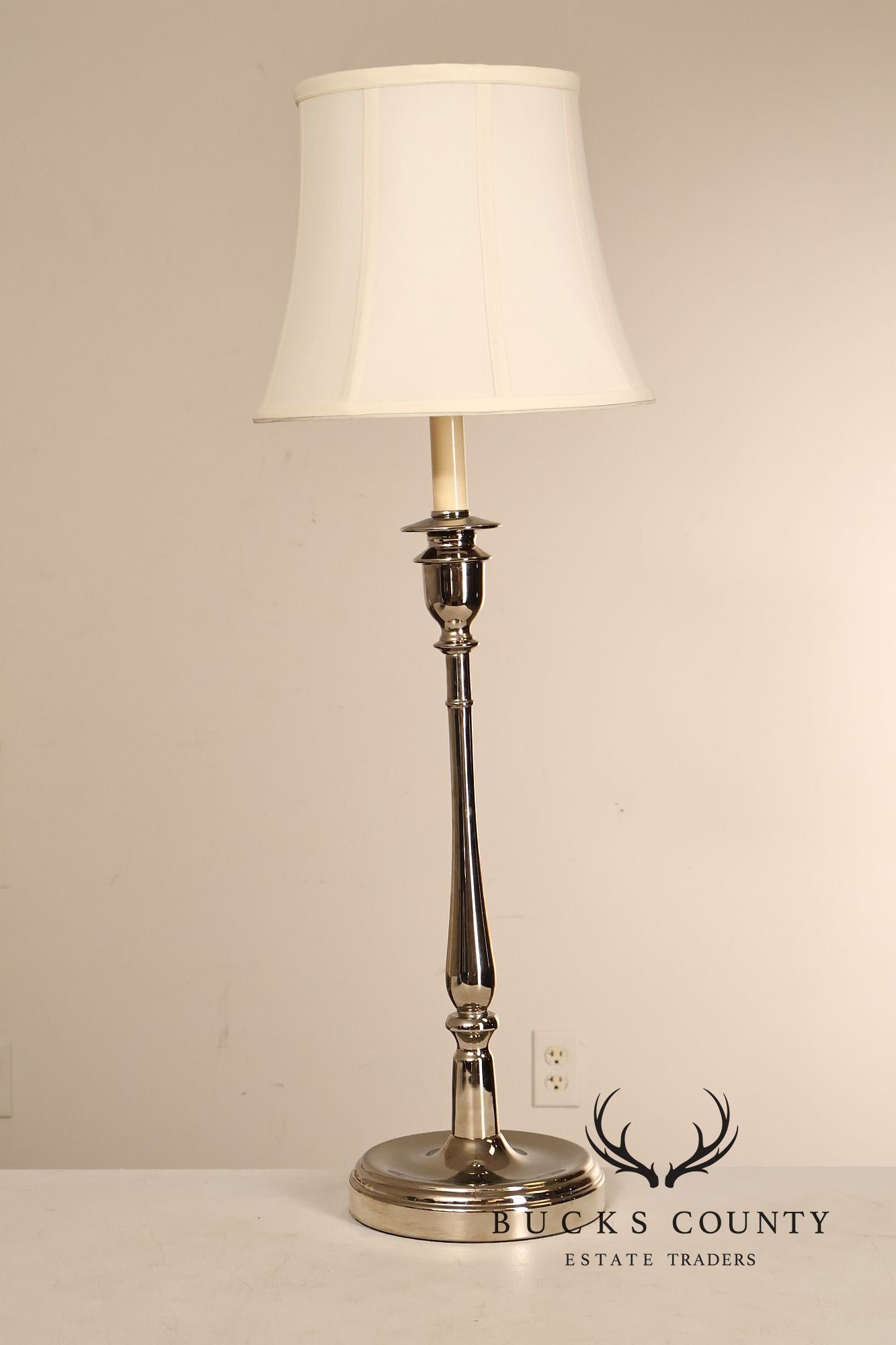 Ralph Lauren Pair of Chrome Candlestick Table Lamps