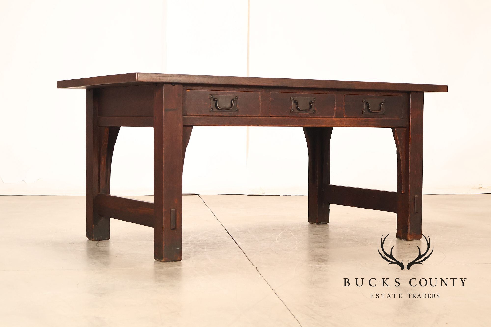 Early Gustav Stickley No. 460 Oak Library Table With Rare  Hardware