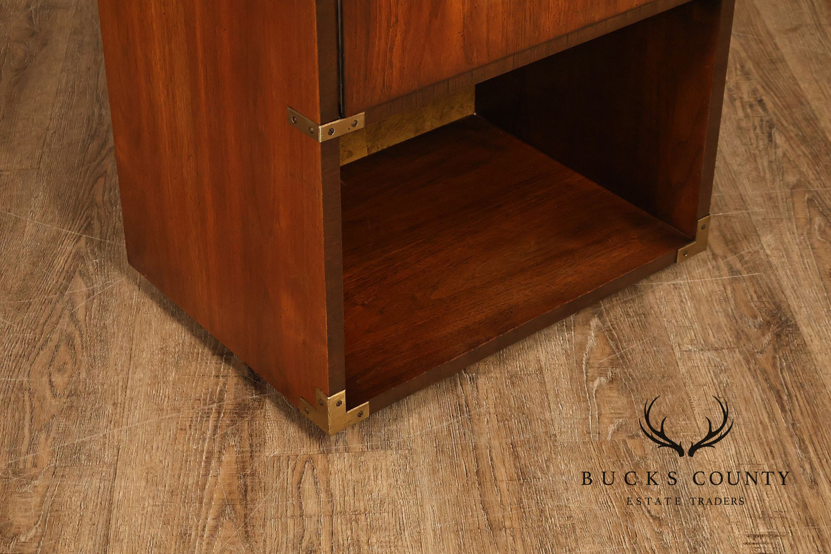 Lane Mid Century Modern Pair Of Walnut Campaign Style Nightstands