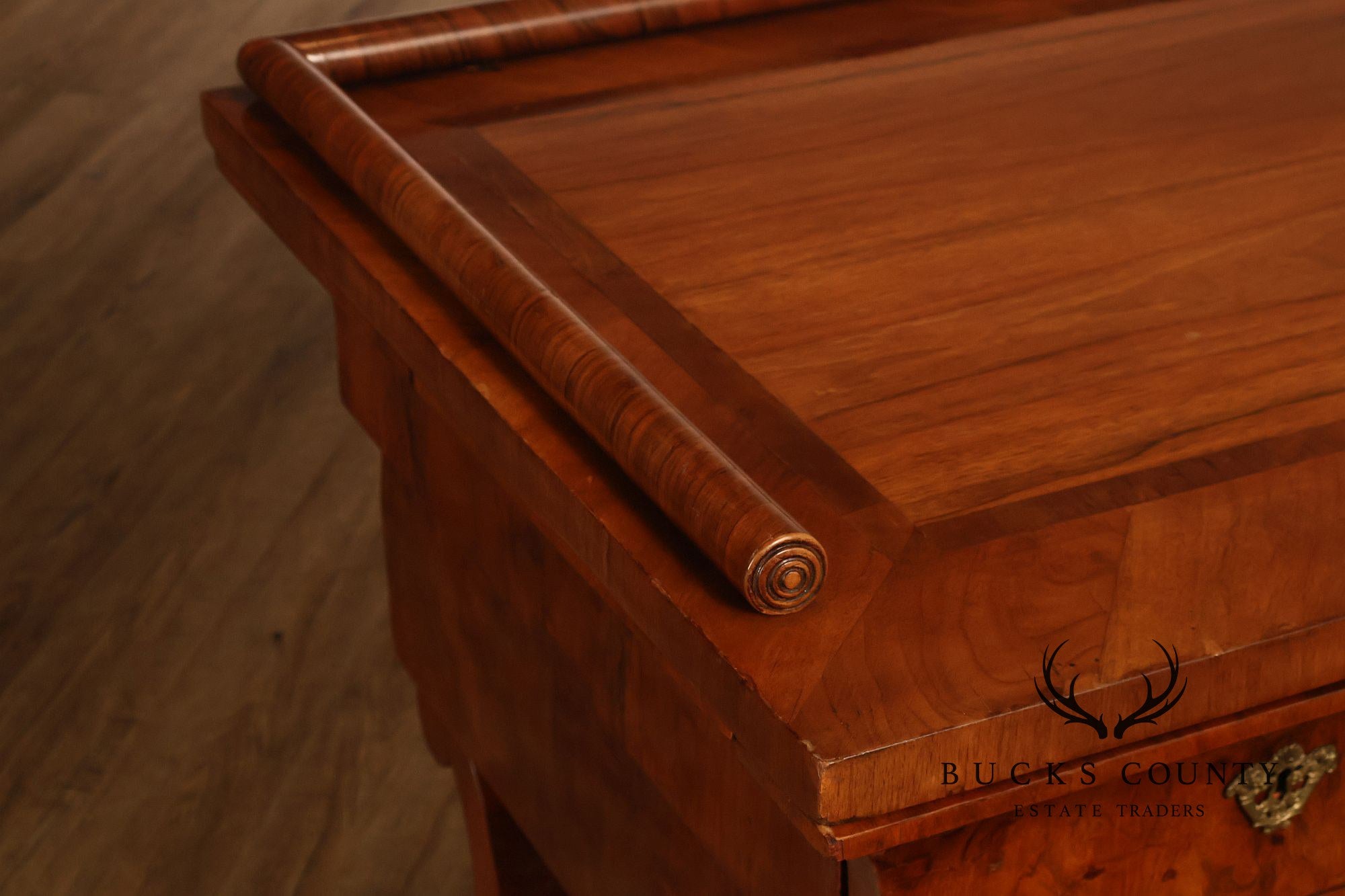 Antique 19th Century Biedermeier Walnut Five Drawer Writing Desk