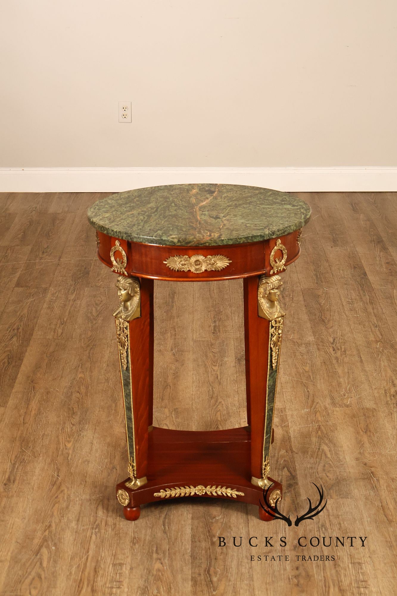 French Empire Style Pair Of Round Marble Top Ormolu Mounted Side Tables