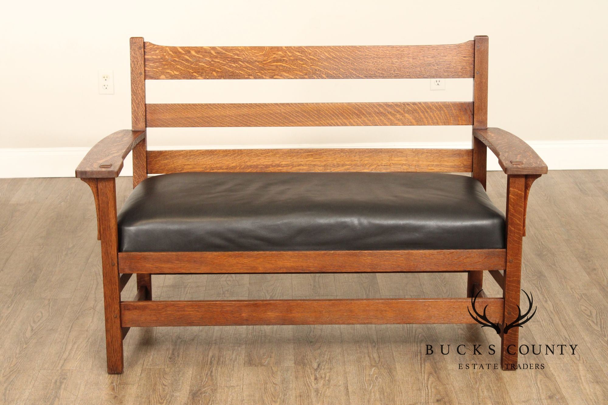 L. & J.G. Stickley Antique Mission Oak and Leather Settee