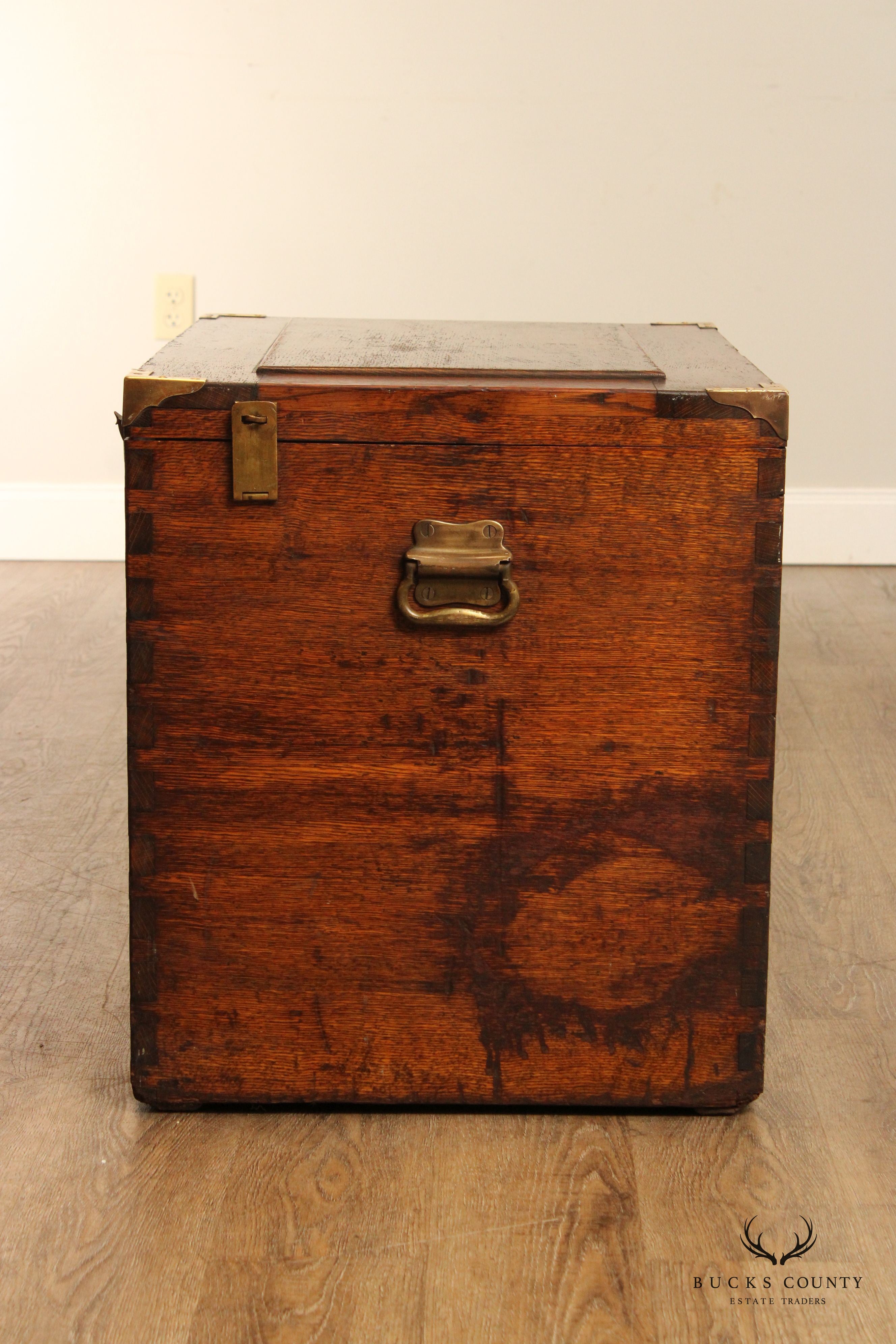 Campaign Style Antique Oak Dovetailed Chest