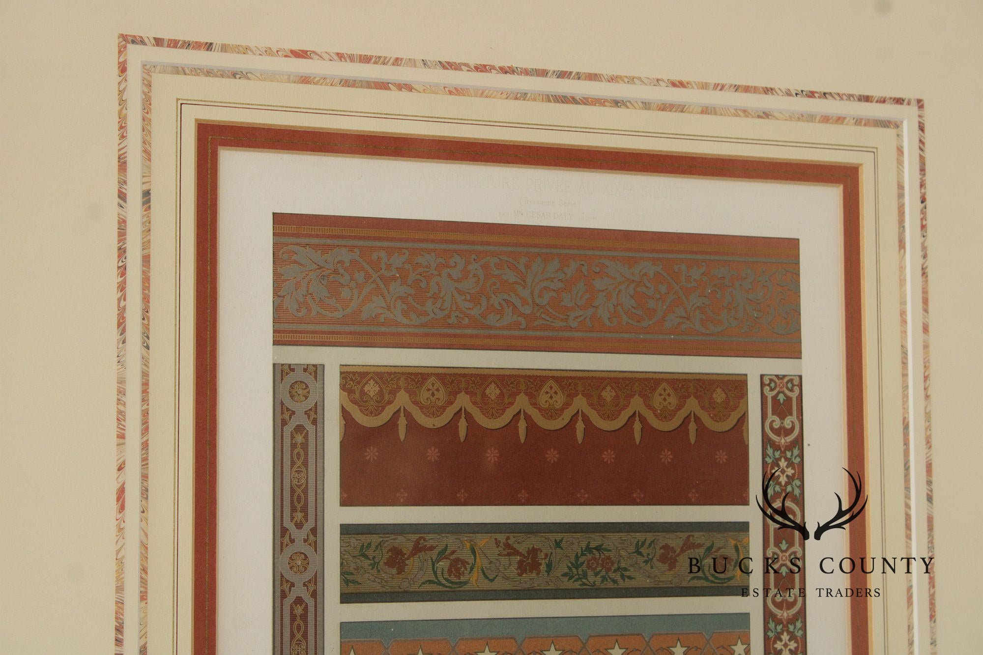 Framed Lithograph of Victorian Wallpaper Borders