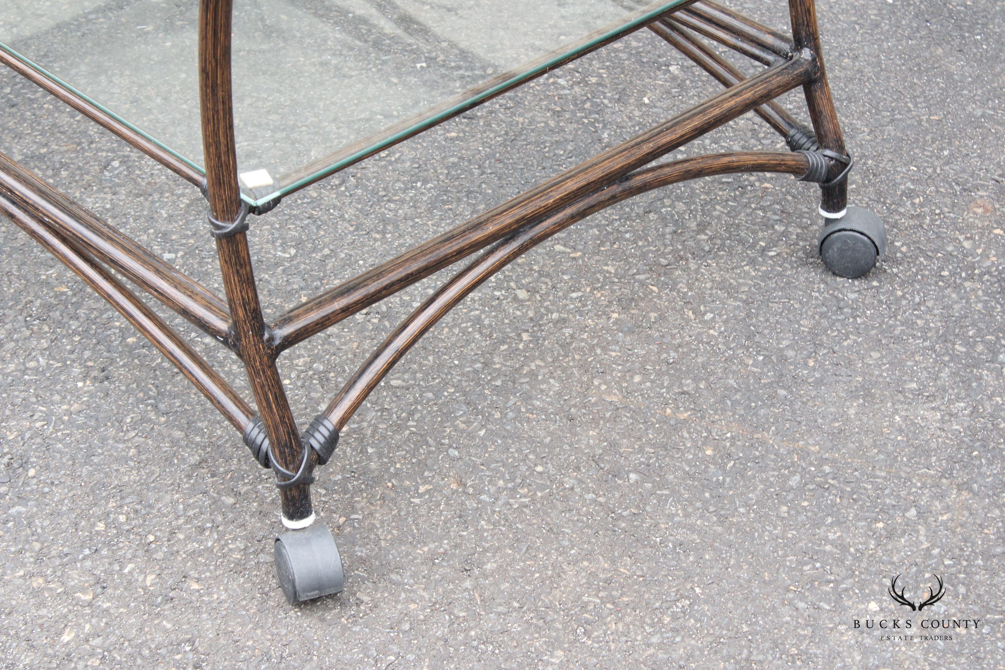 Contemporary Faux Rattan Rolling Bar Cart