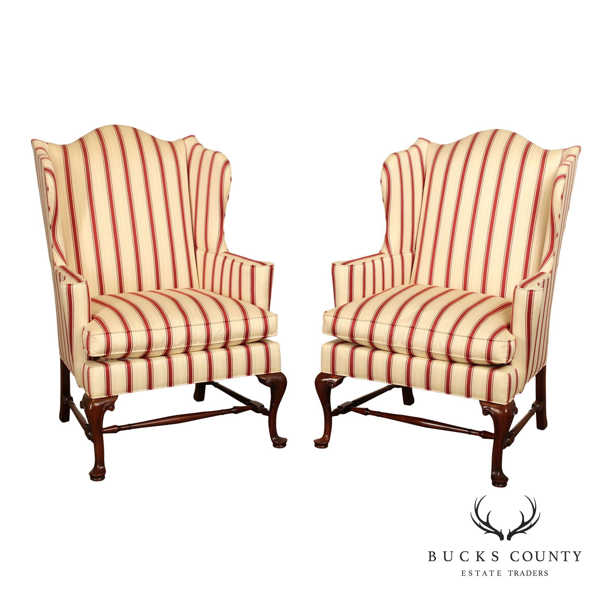 Southwood Queen Anne Style Pair of Mahogany Wing Chairs