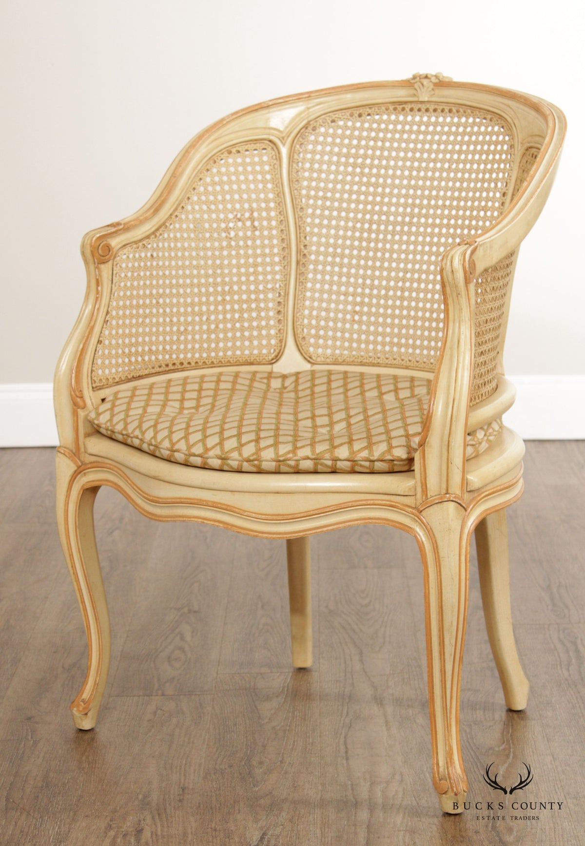 Kindel French Louis XV Style Cane Barrel Back Accent Chair