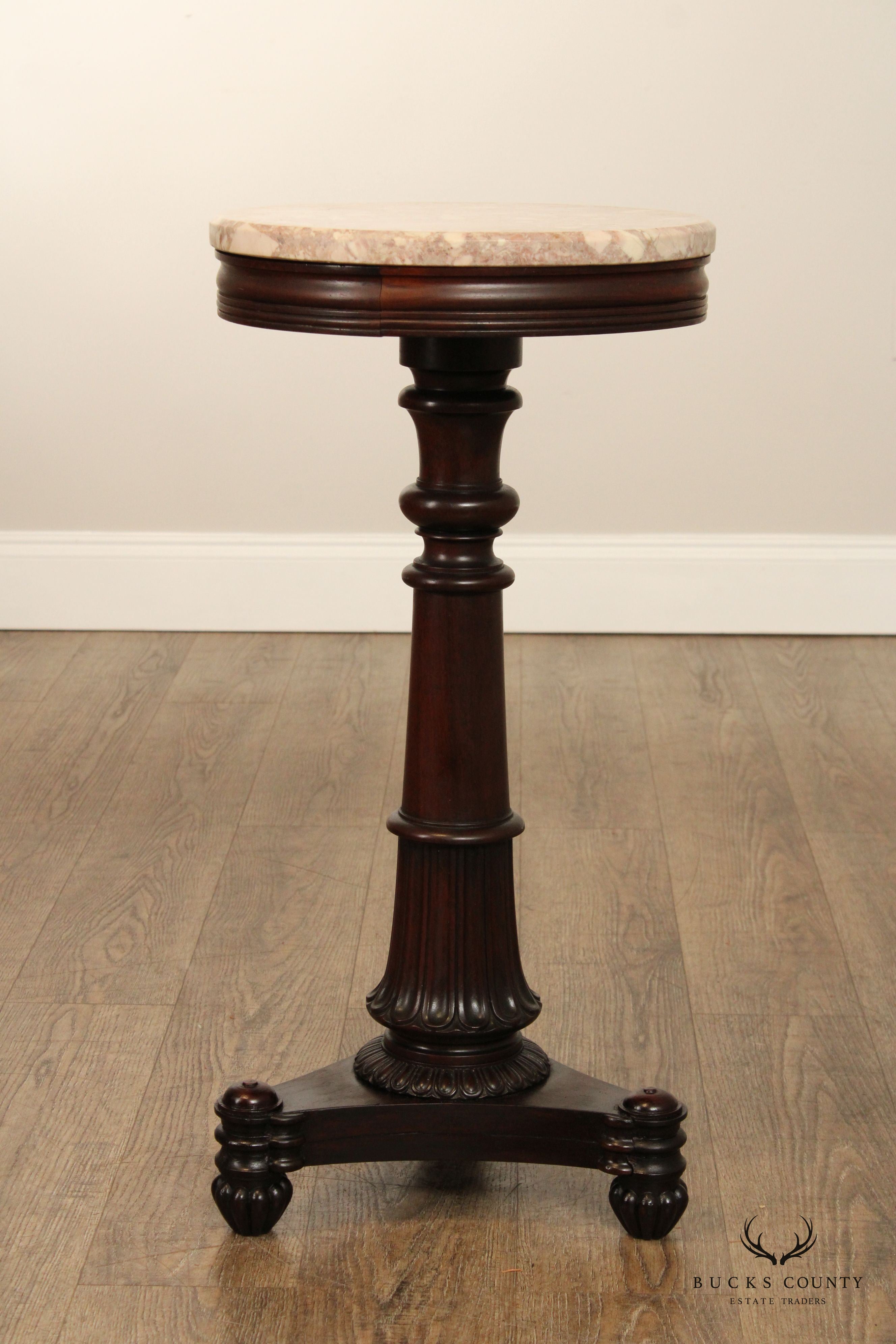 Antique Classical Mahogany Marble Top Pedestal