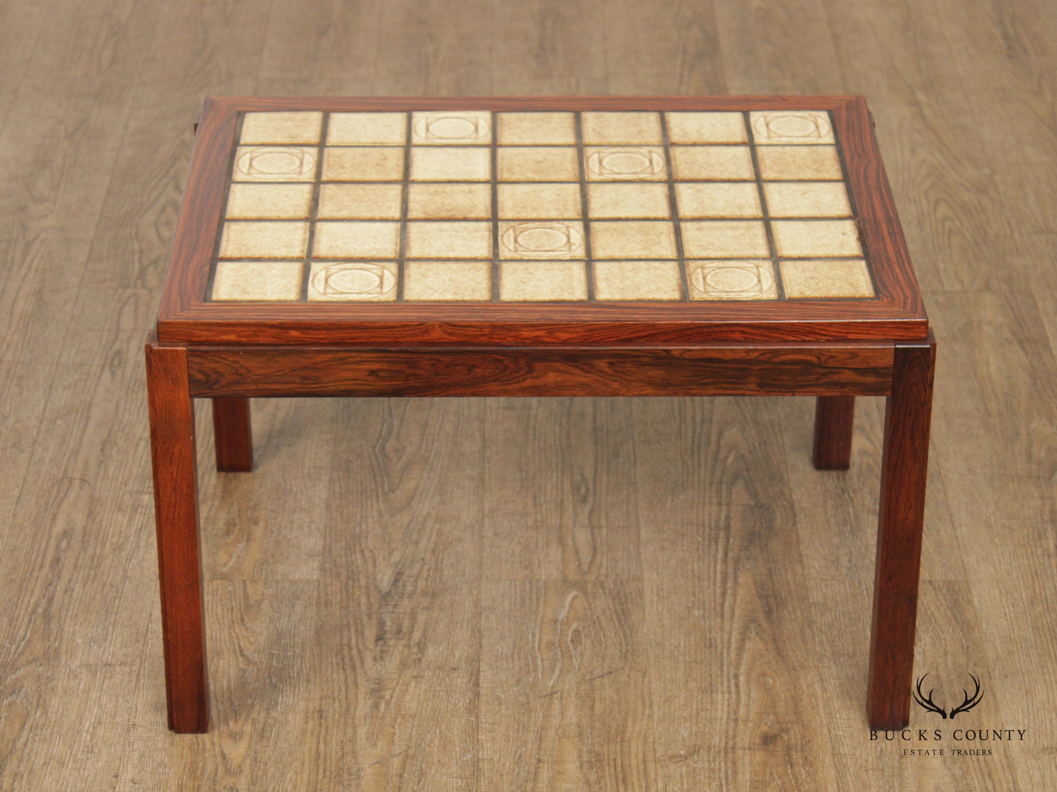 Danish Modern Tile Top Rosewood Side Table