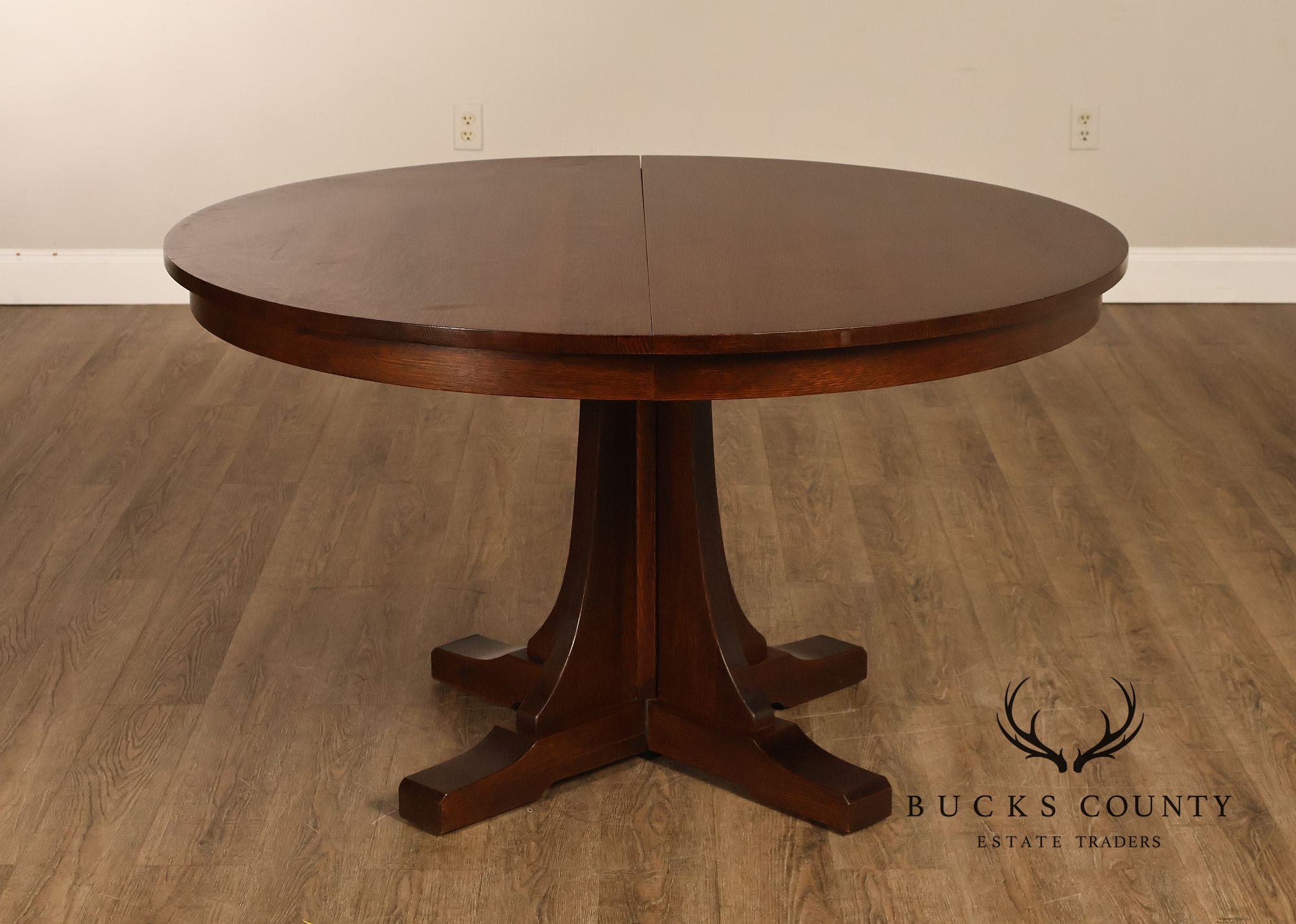 Stickley Mission Collection Round Oak Expandable Dining Table