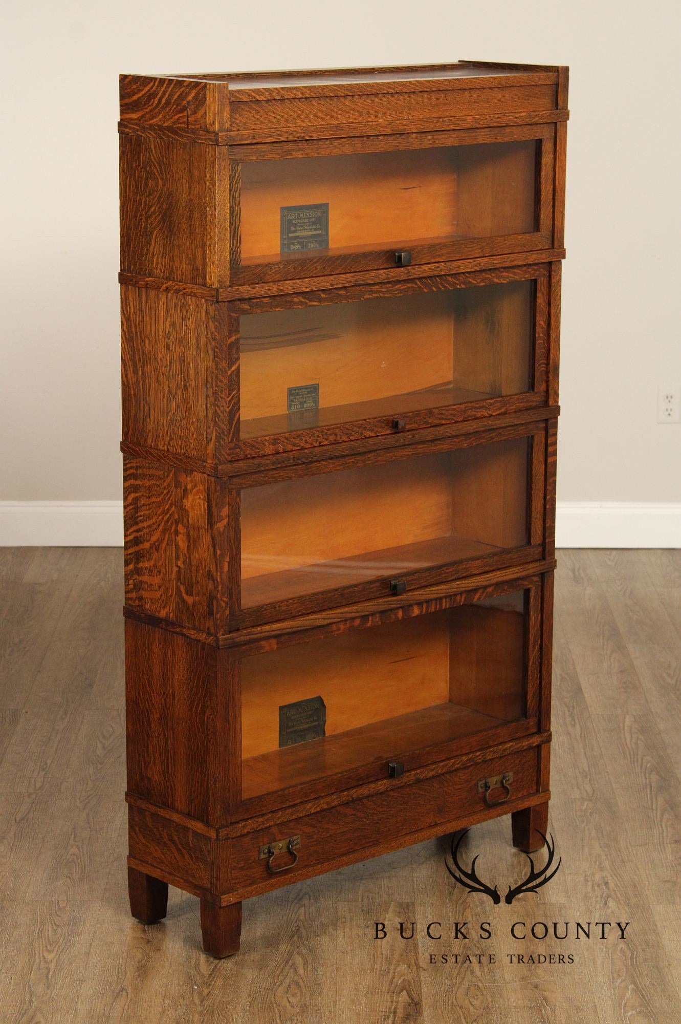 Globe-Wernicke Antique Oak Art Mission Four-Stack Barrister Bookcase