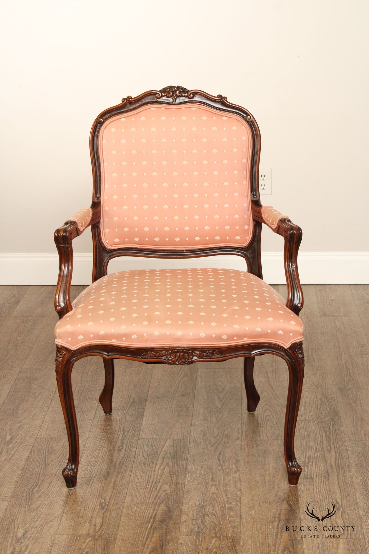 French Louis XV Style Carved Walnut Fauteuil Armchair