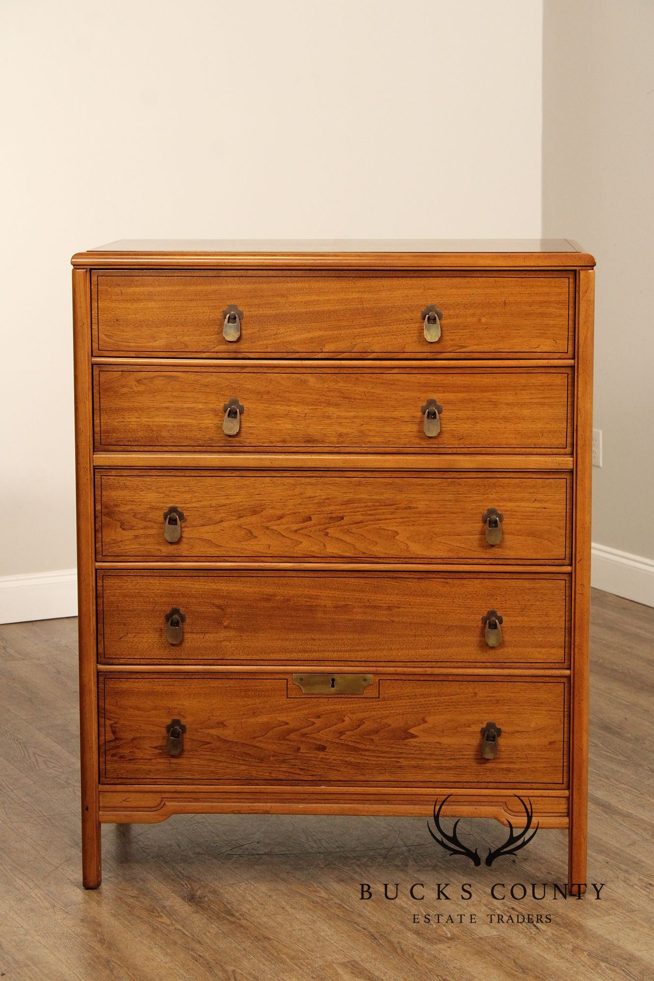 Imperial Furniture Asian Inspired Mid Century Walnut Tall Chest