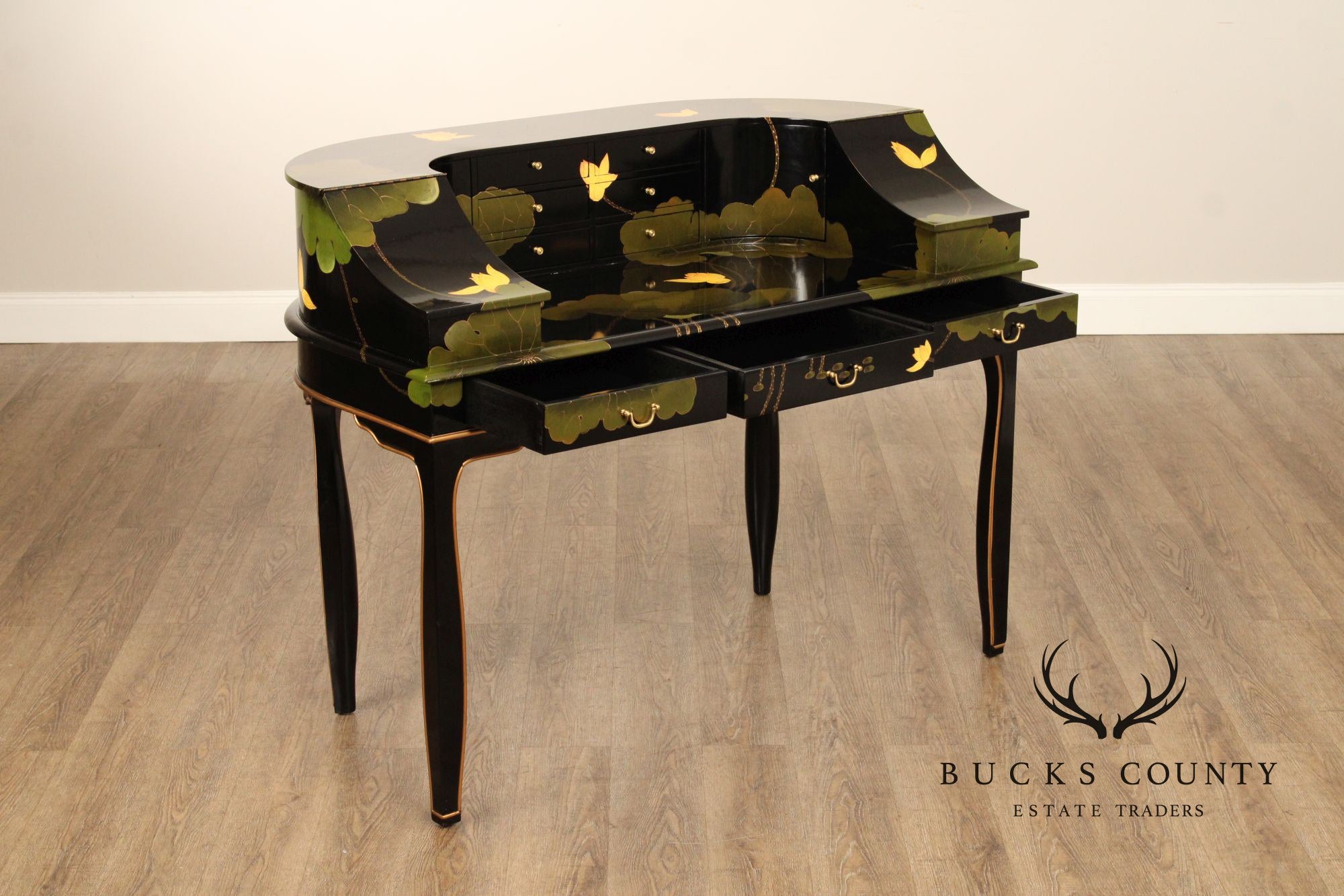 Asian Style Black Lacquer Carlton House Desk