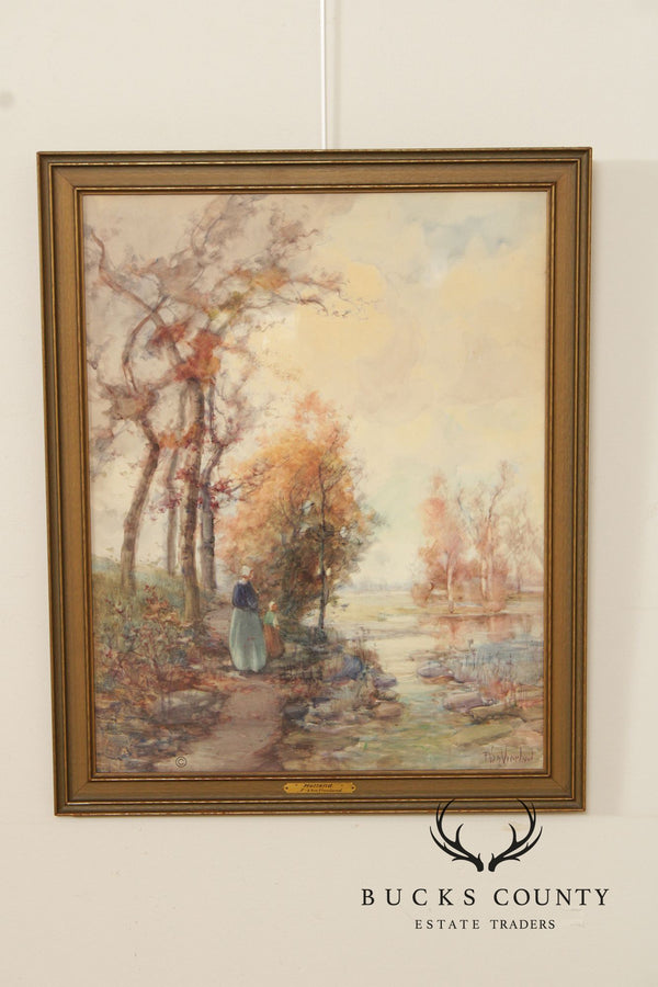 F. Van Vreeland 'Holland' Impressionist Style Framed Watercolor Painting`