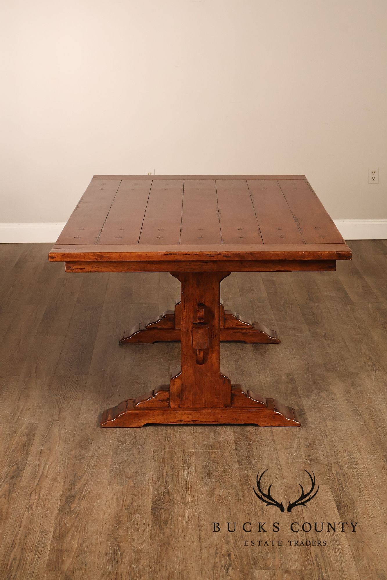 Bausman Farmhouse Trestle Dining Table With 2 Leaves