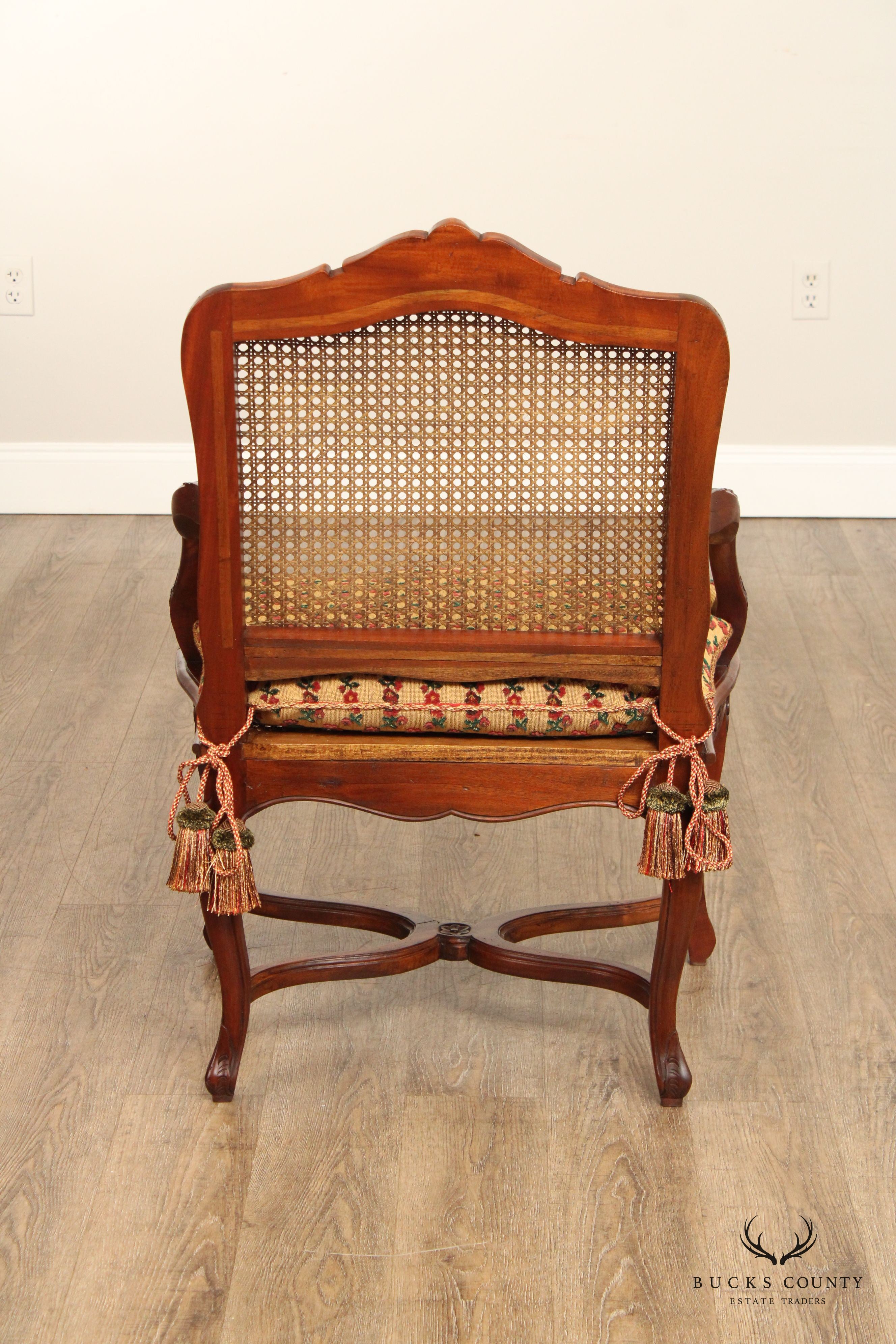 French Louis XV Style Carved Mahogany Frame Armchair Fauteuil