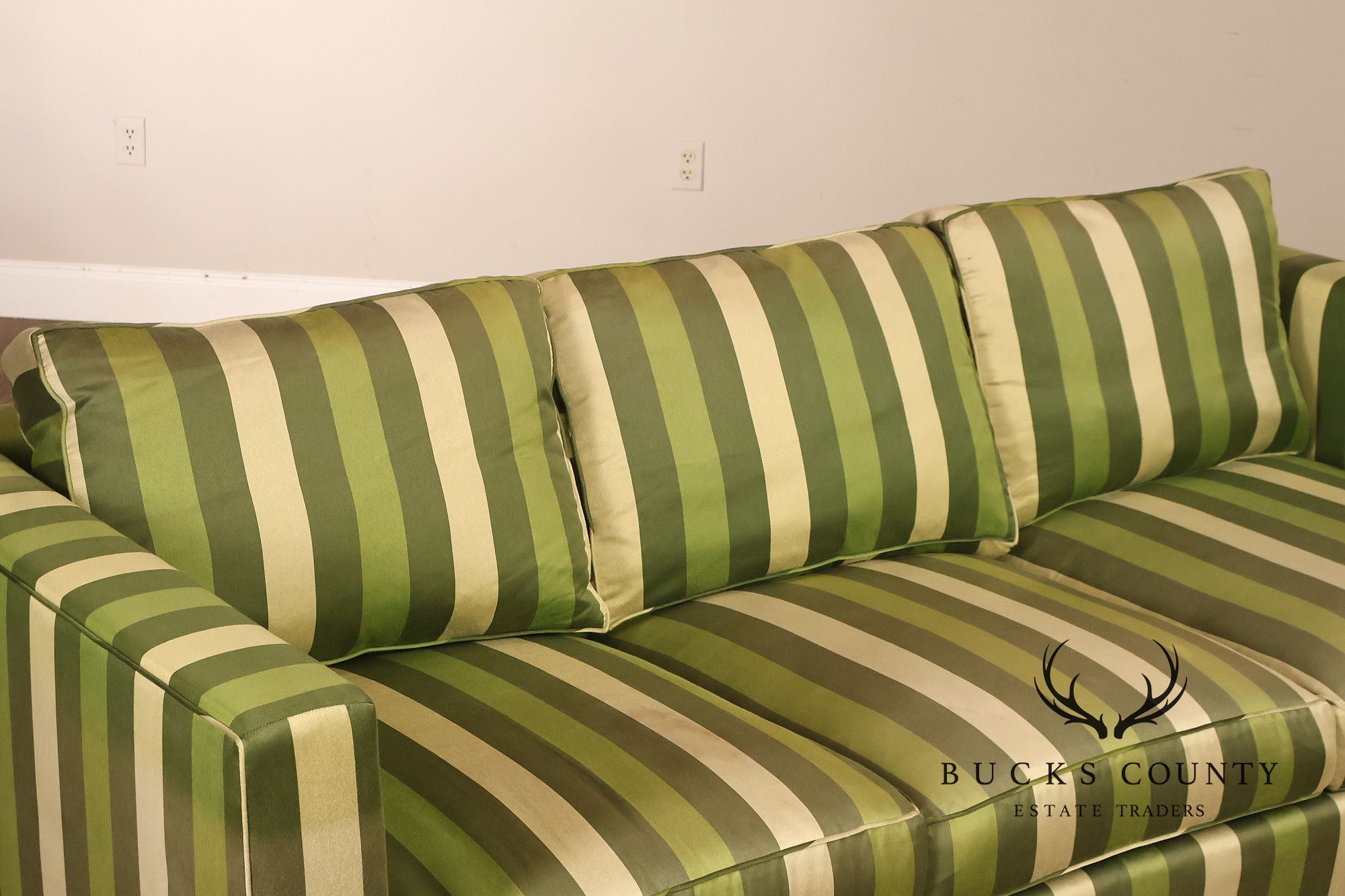 Baker Furniture Barbara Barry Reeded Base Three Cushion Sofa