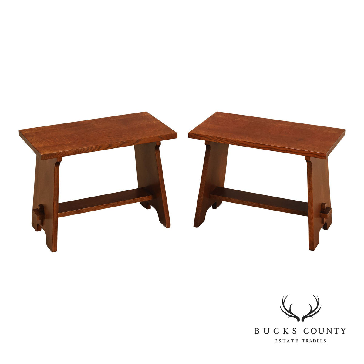 Stickley Mission Collection Pair Of Oak Gustav Stickley Fireside Stools