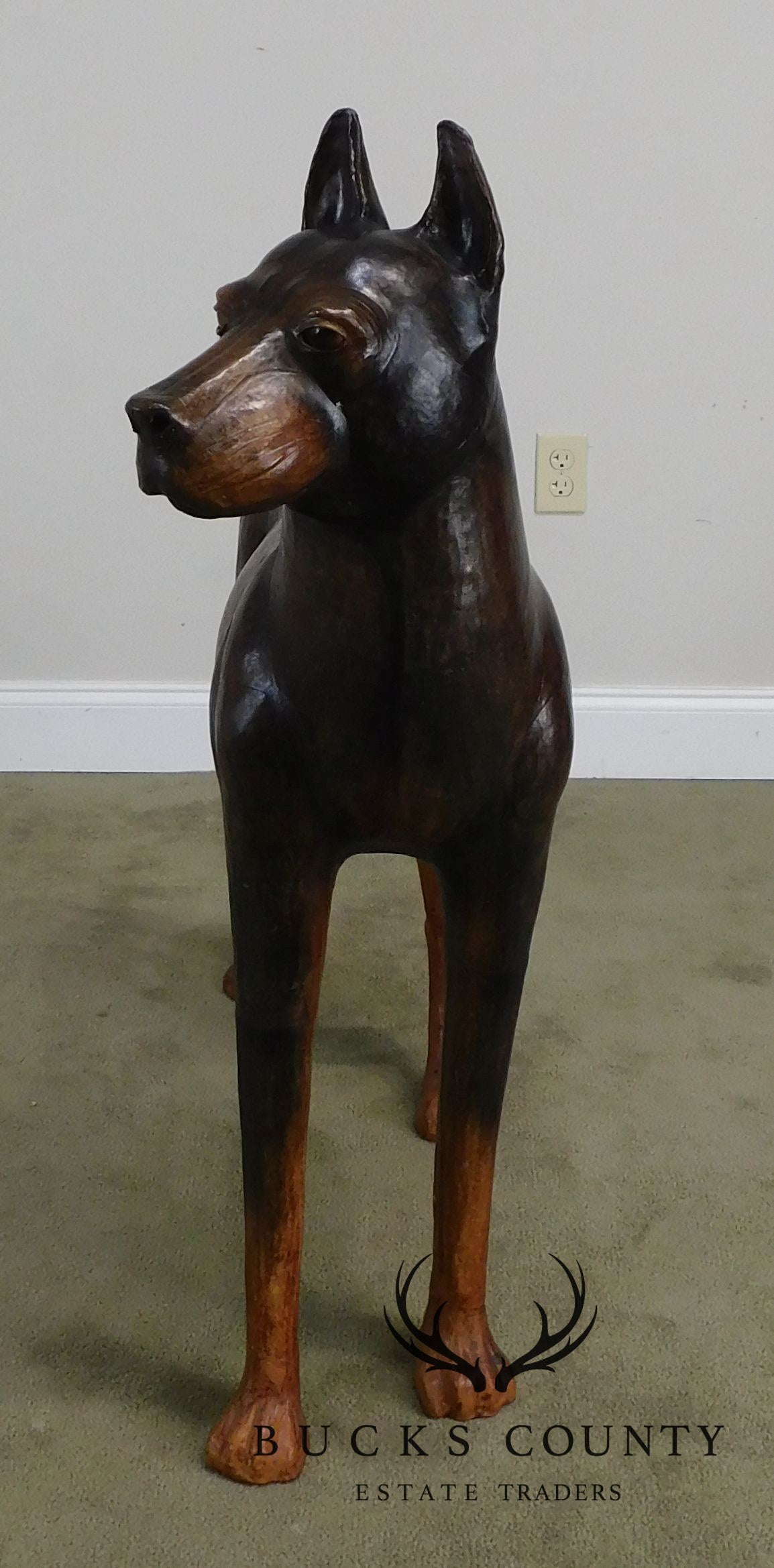 Life Size Leather Wrapped Doberman Pinscher Dog Statue