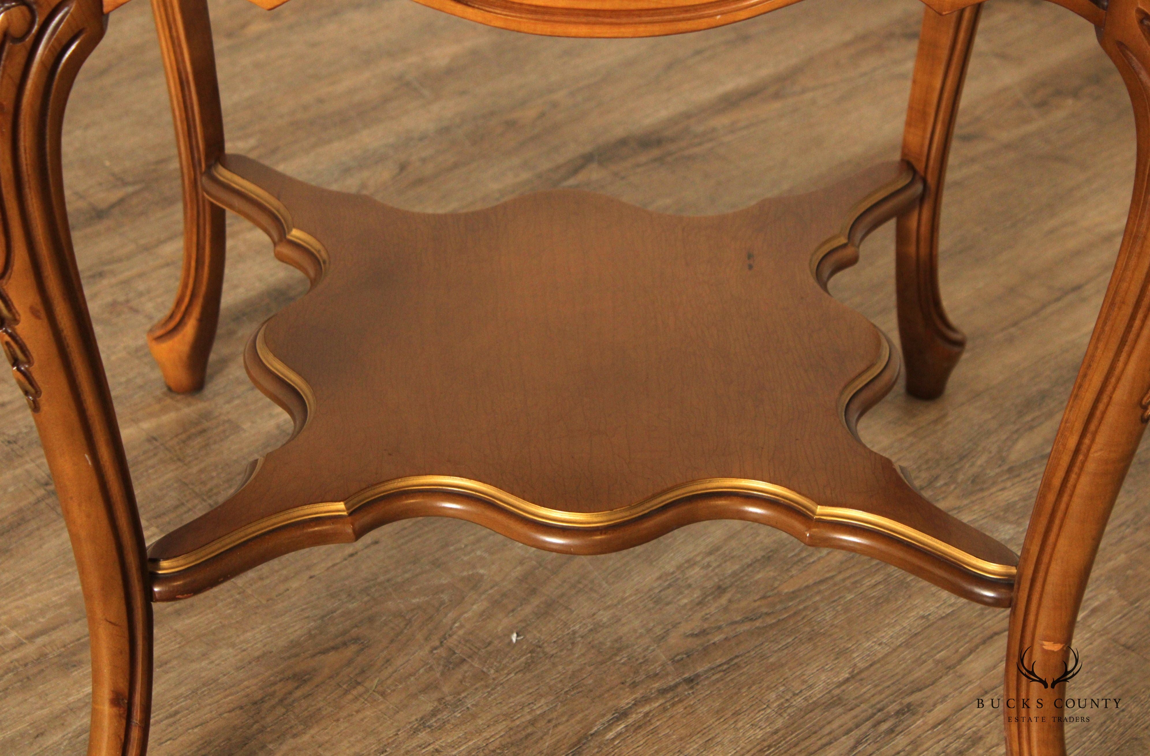 FRENCH LOUIS XV STYLE VINTAGE PAIR MARBLE TOP END TABLES