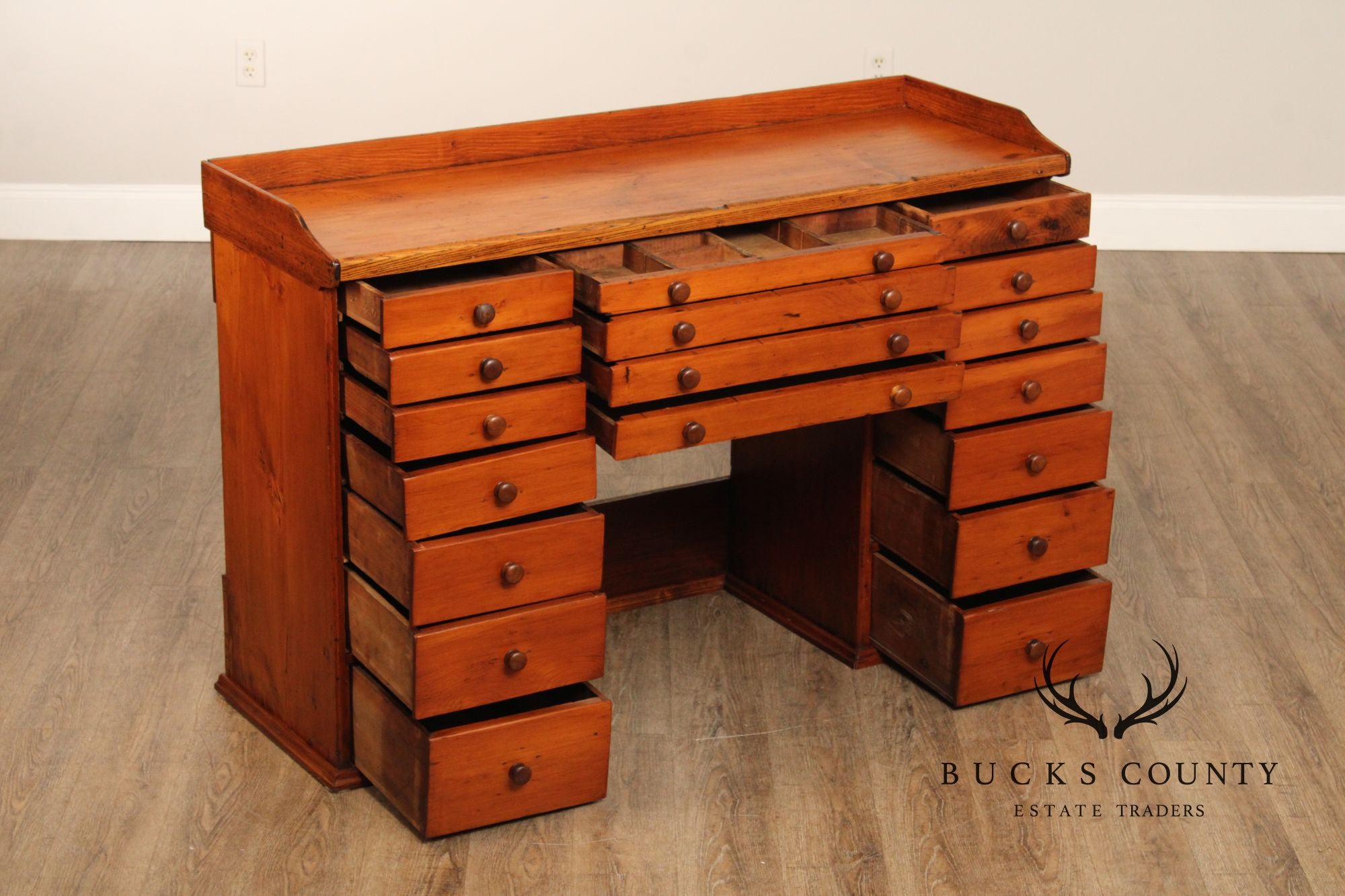 Antique Early 20th Century American Watchmaker’s Workbench With Multi Drawer Storage