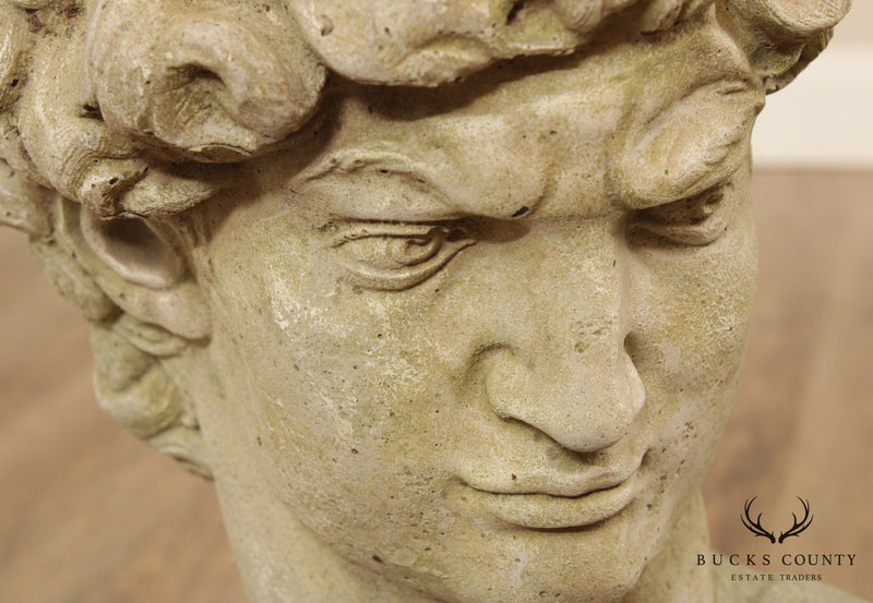 Vintage Cast Stone Garden Bust Of Michelangelo's David (B)