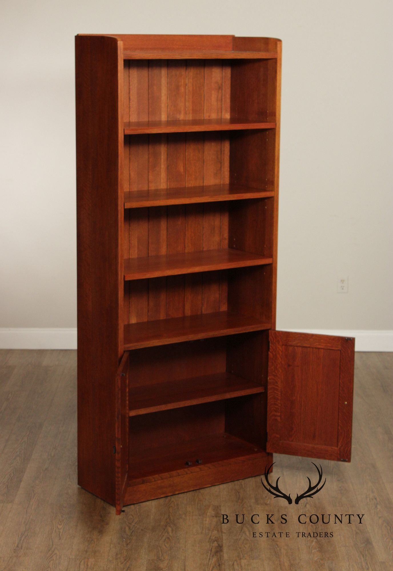 Stickley Mission Collection Pair of Tall Oak Bookcases