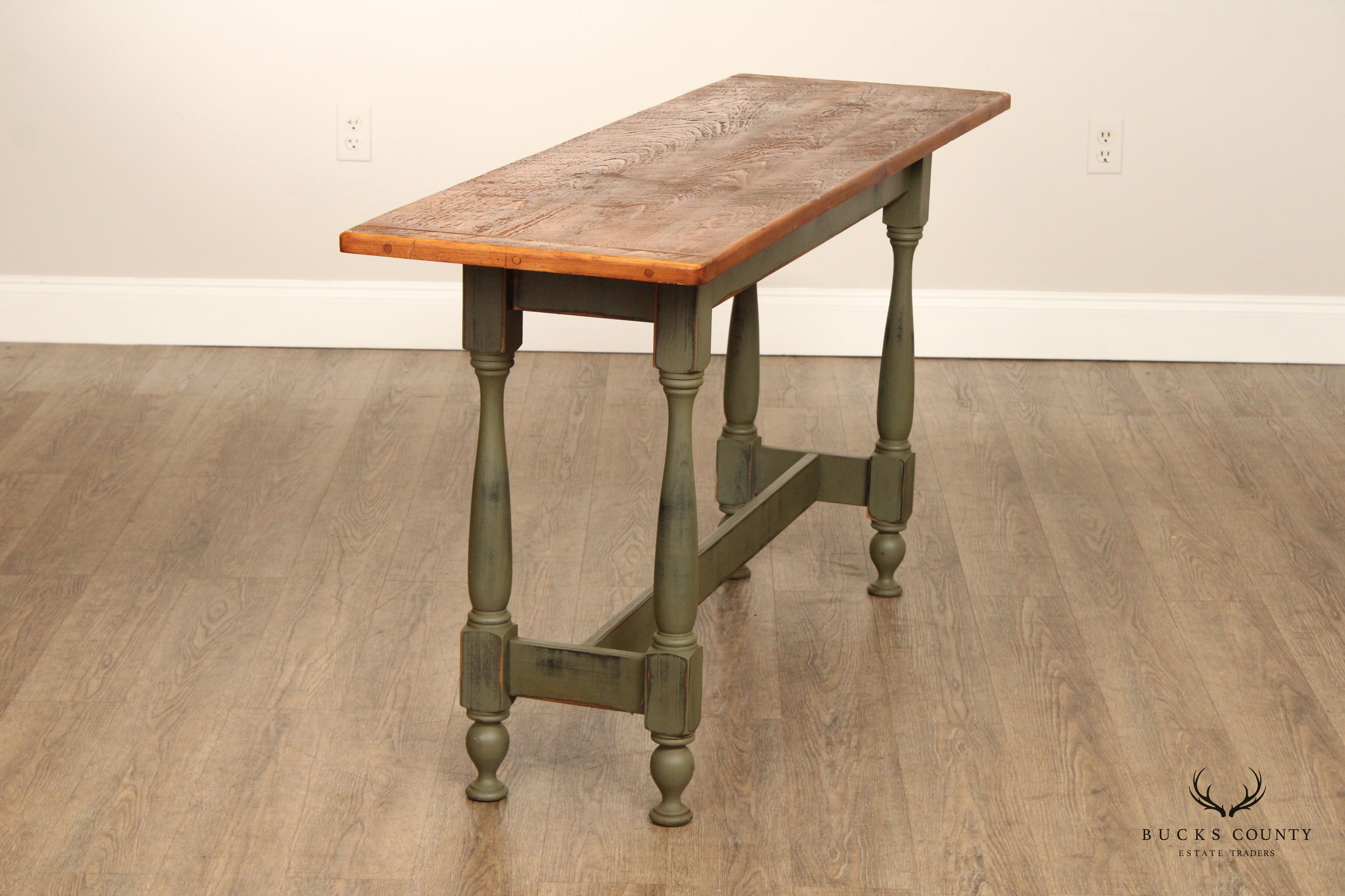 Country Farmhouse Style Hand Crafted Green Painted  Console or Sofa Table