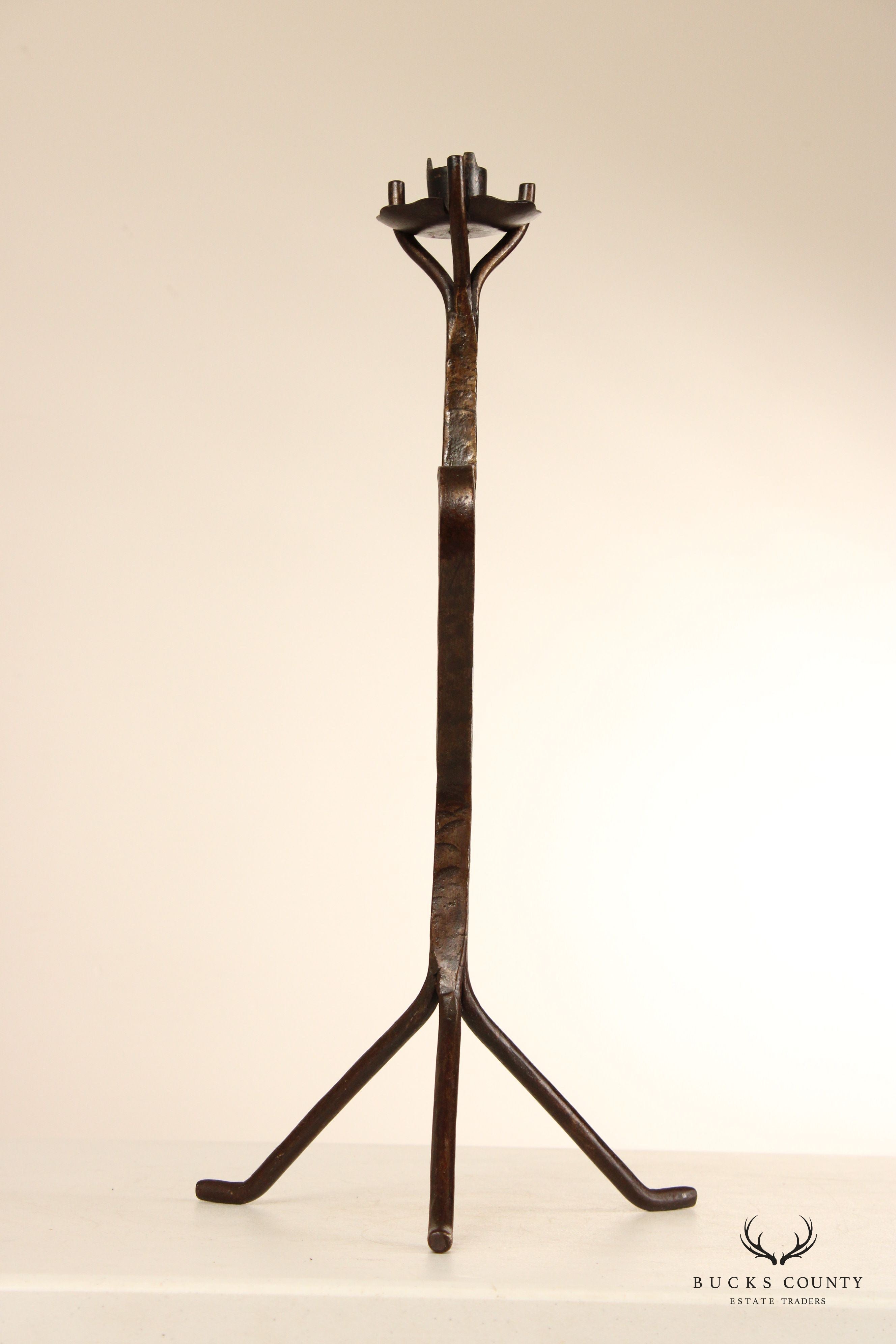 Mid Century Pair Of Hand Forged Tabletop Candelabras