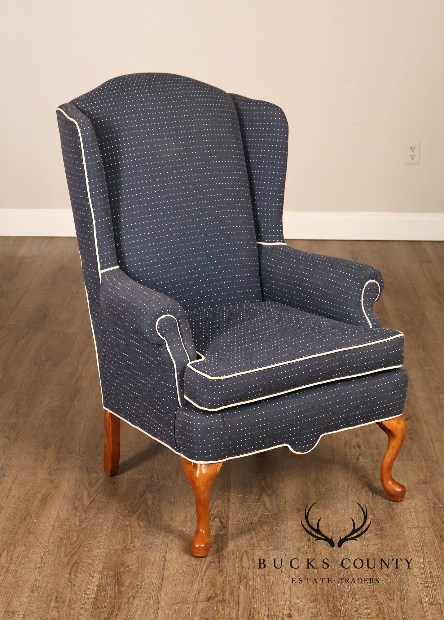 Vintage Queen Anne Style Upholstered Wing Chair