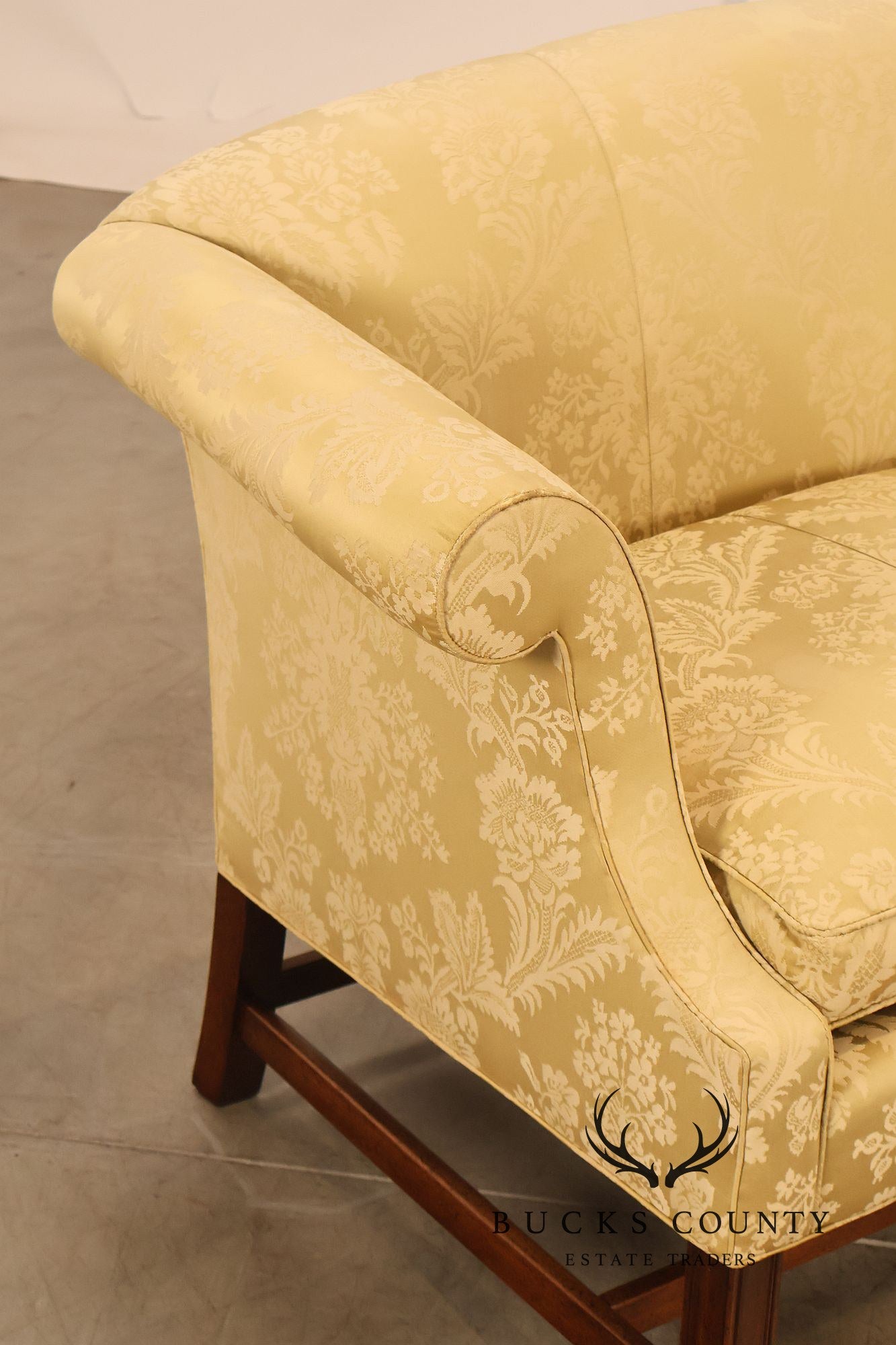 Henredon Chippendale Camelback Damask Upholstered Mahogany Sofa