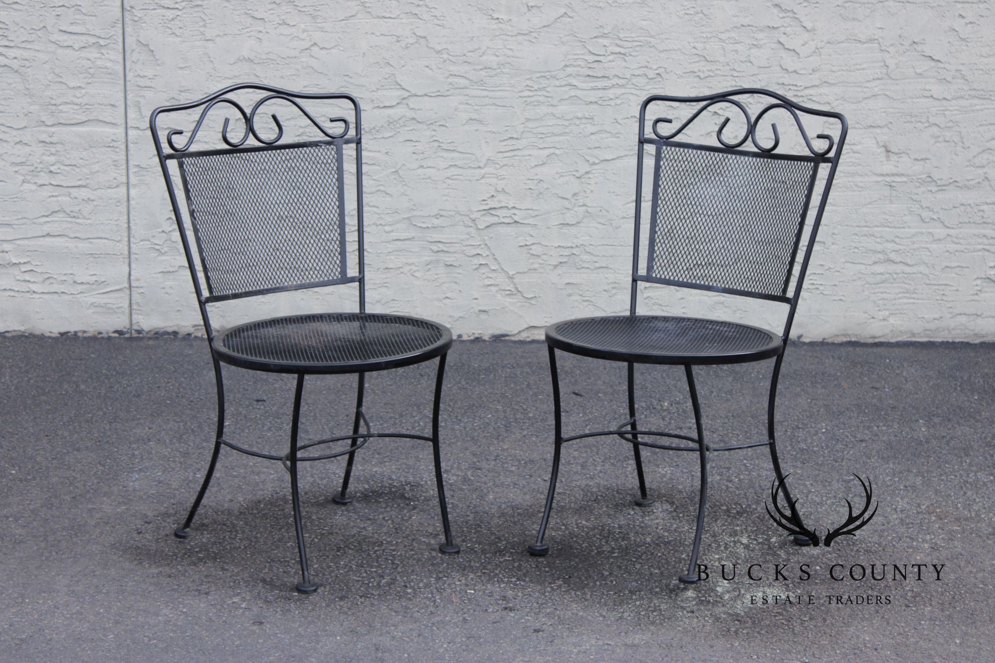Vintage Pair of Wrought Iron Outdoor Patio Side Chairs