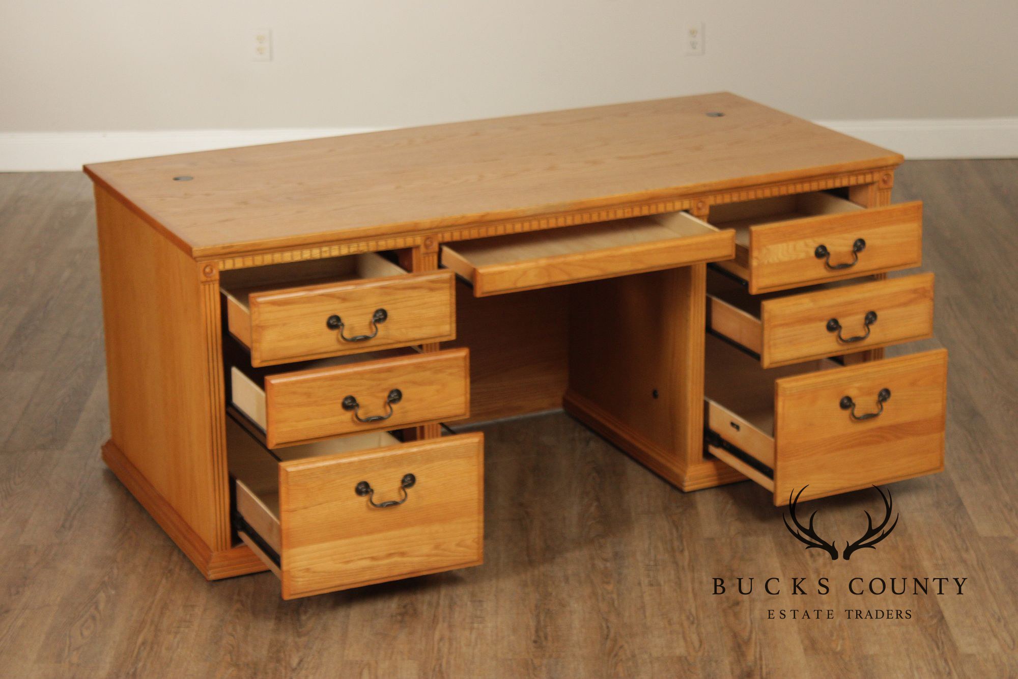 Traditional Custom Oak Executive Pedestal Desk
