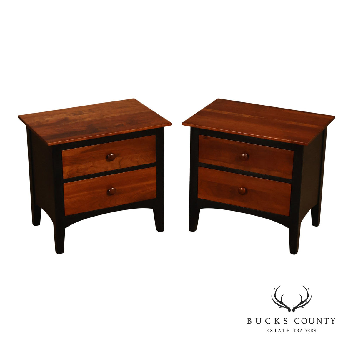 Ethan Allen American Impressions Pair Of Two-Tone Cherry Two Drawer Nightstands