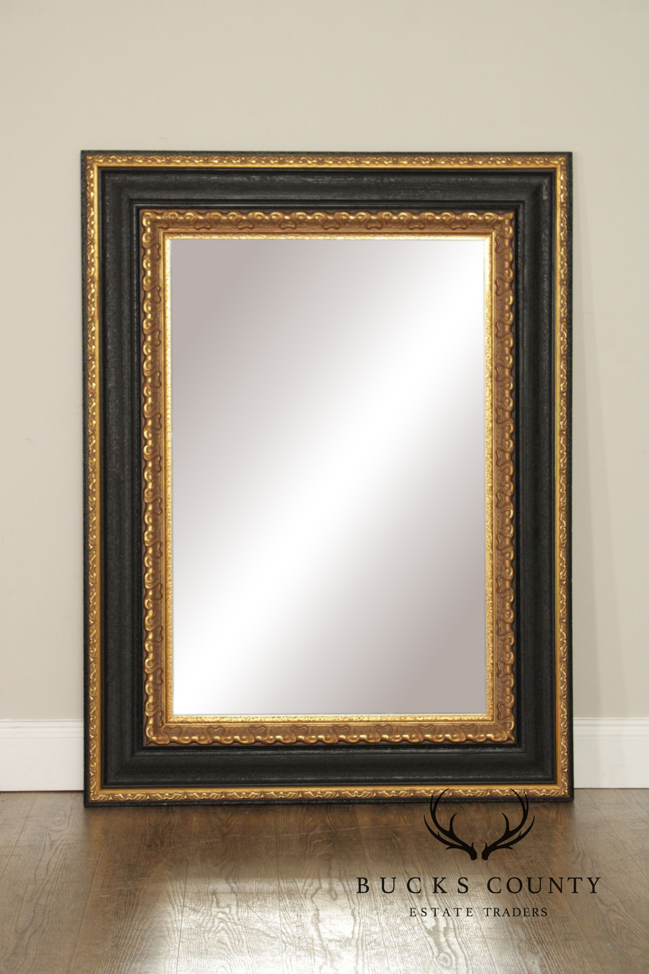 Vintage Ebonized and Partial Gilt Wall Mirror