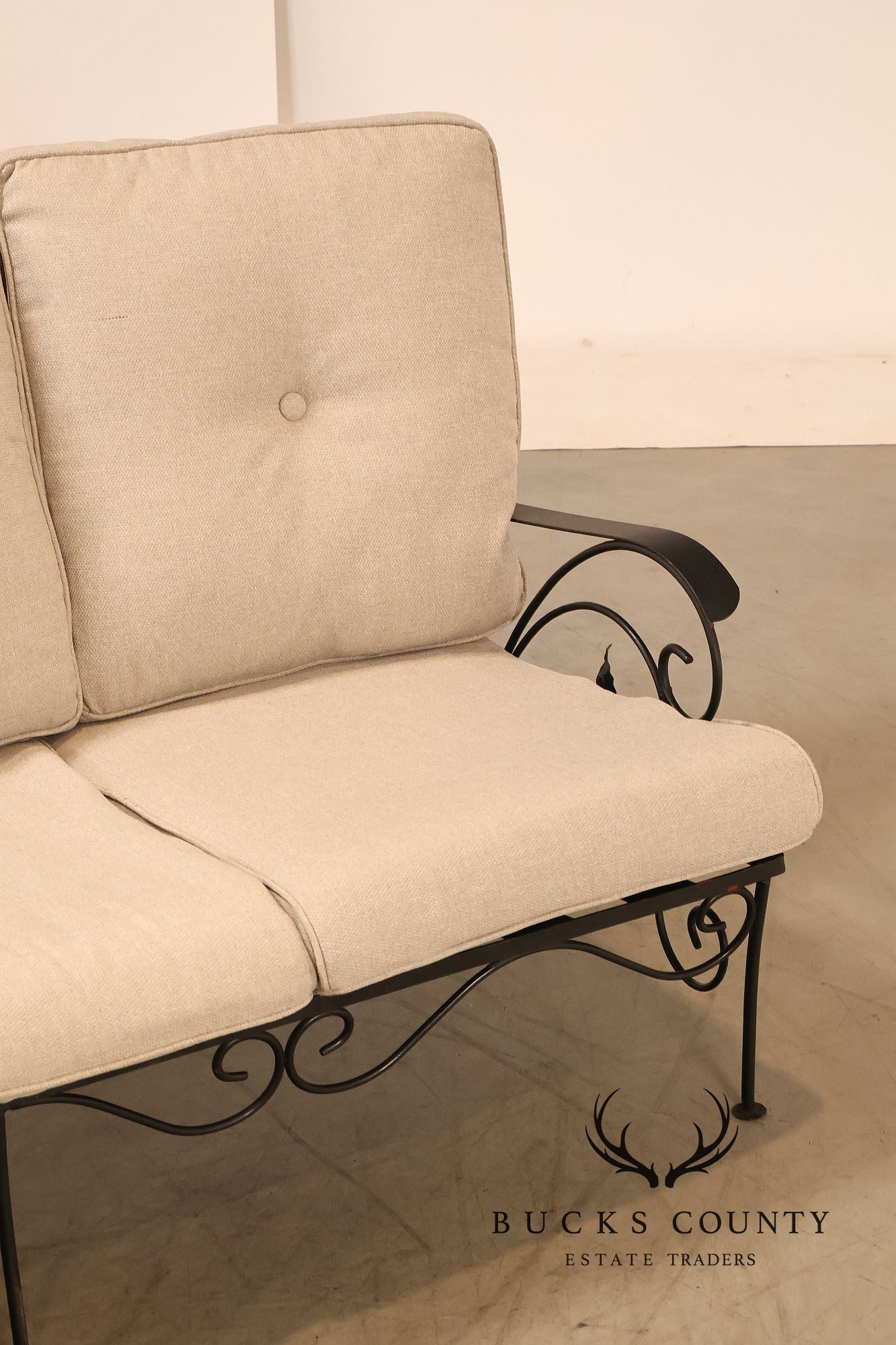 Vintage Wrought Iron Patio Garden Sofa With Cushions
