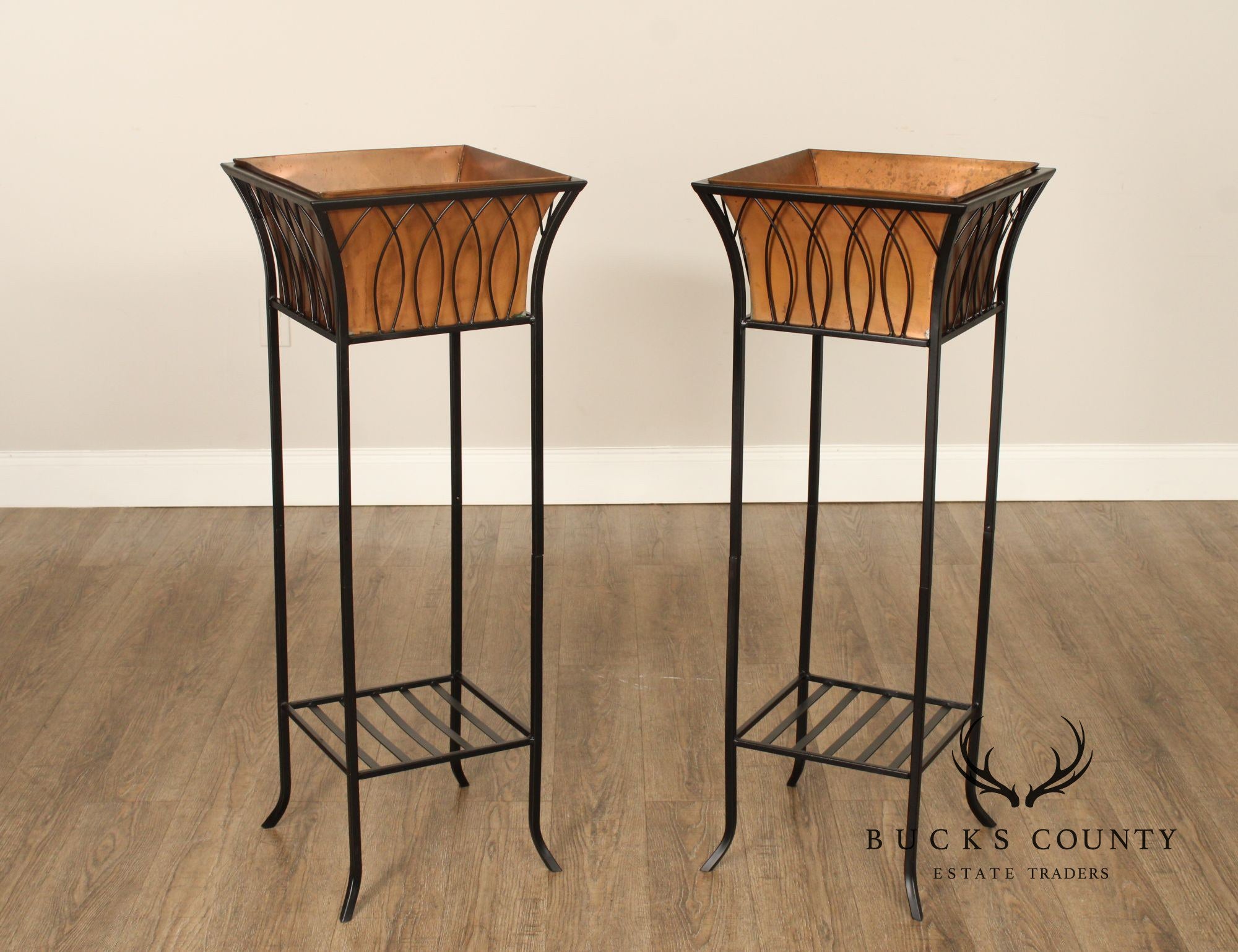 Smith & Hawken Pair of Steel and Copper Plant Stands