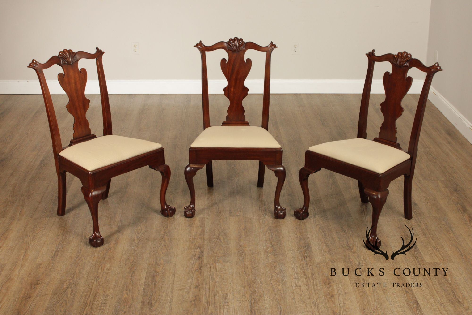 Henkel Harris Chippendale Style Set of Three Mahogany Side Dining Chairs