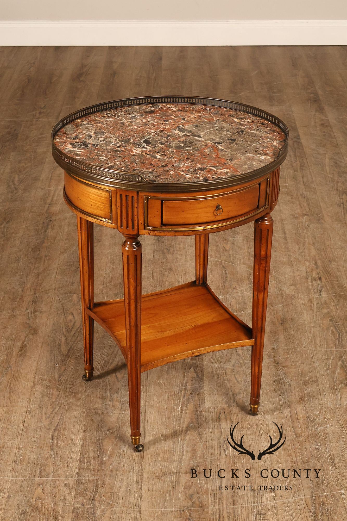 De Bournay French Louis XVI Style Round Marble Top End Table