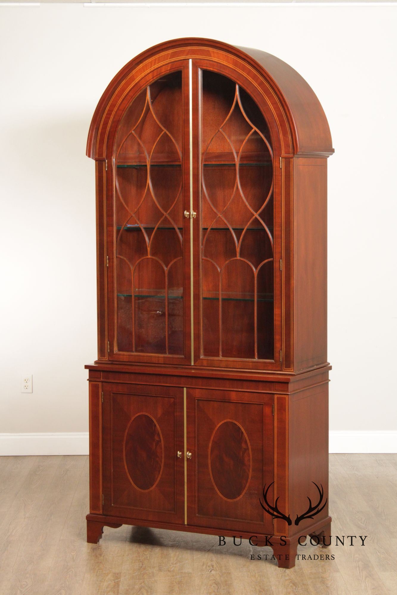 Baker Historic Charleston Pair Dome Arched Display Bookcase Cabinets