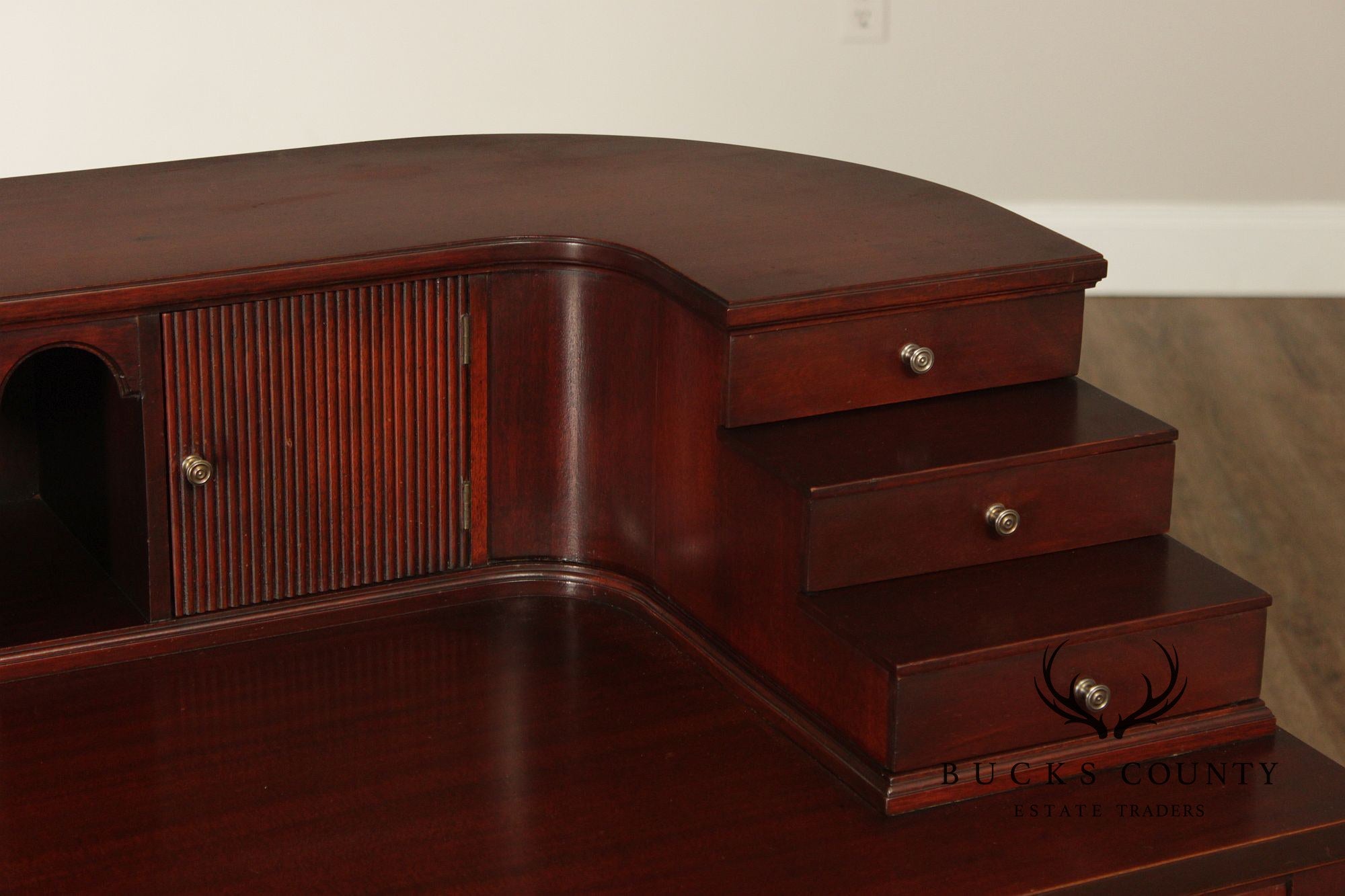 1940's Federal Style Mahogany Carlton House Desk With Tambour Doors