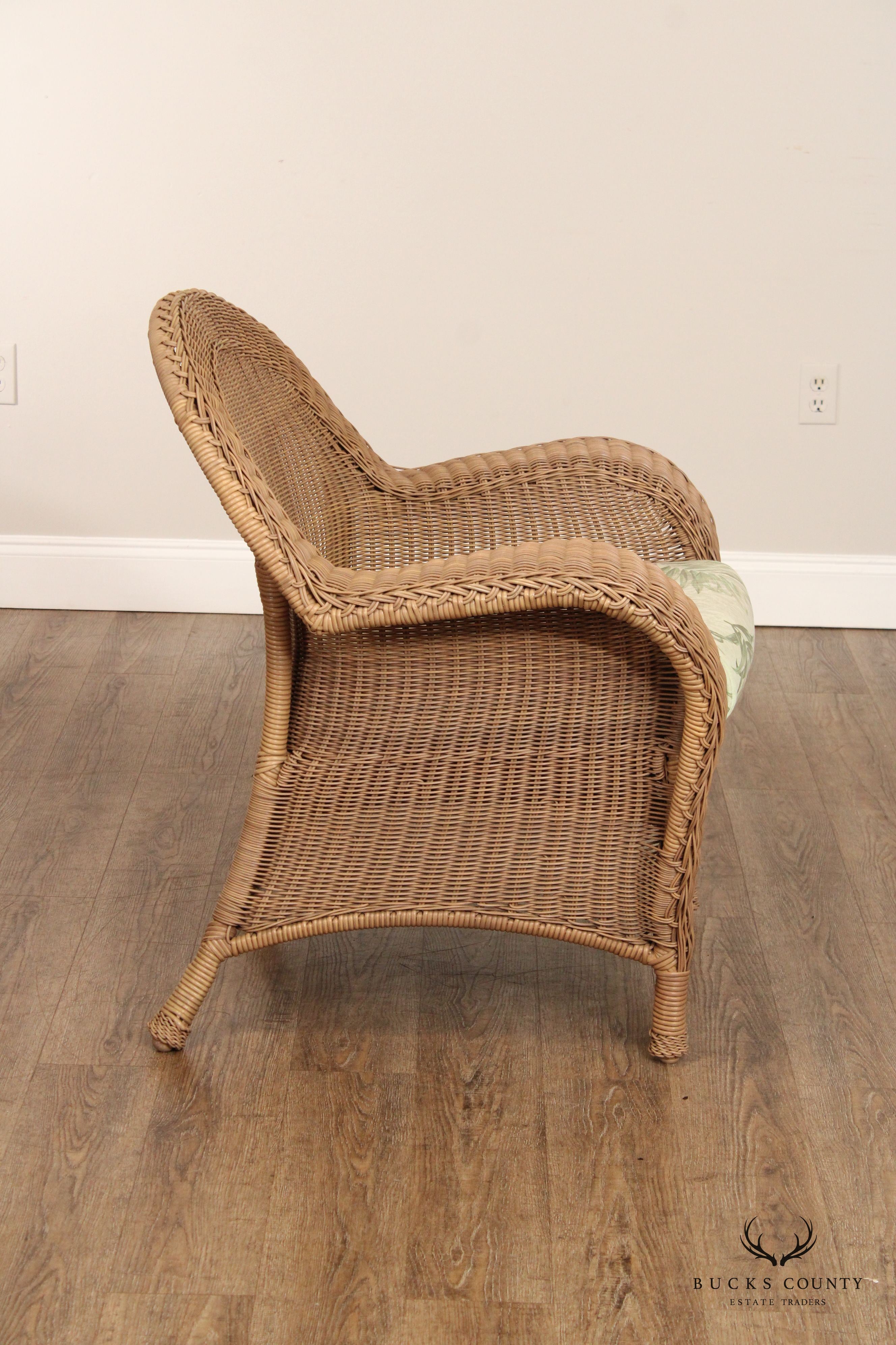 WOVEN WICKER PAIR OF OUTDOOR PATIO LOUNGE CHAIRS