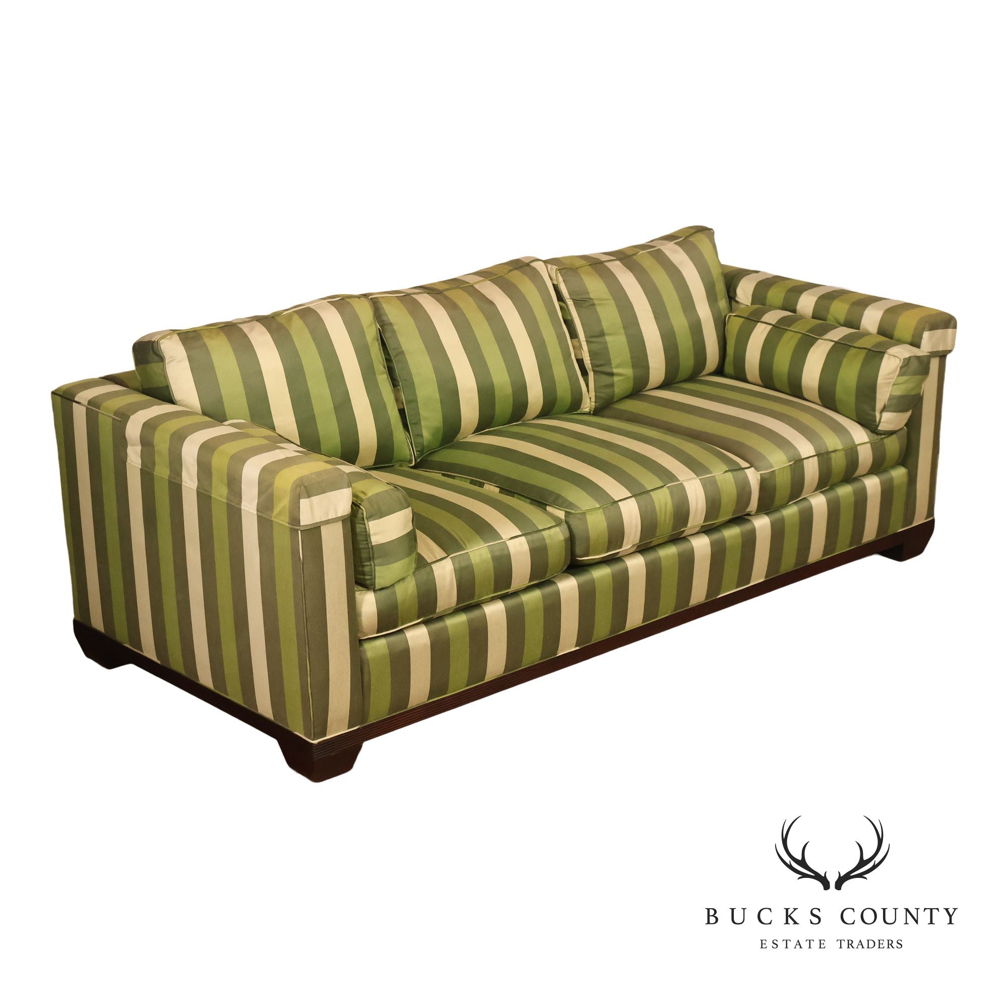 Baker Furniture Barbara Barry Reeded Base Three Cushion Sofa