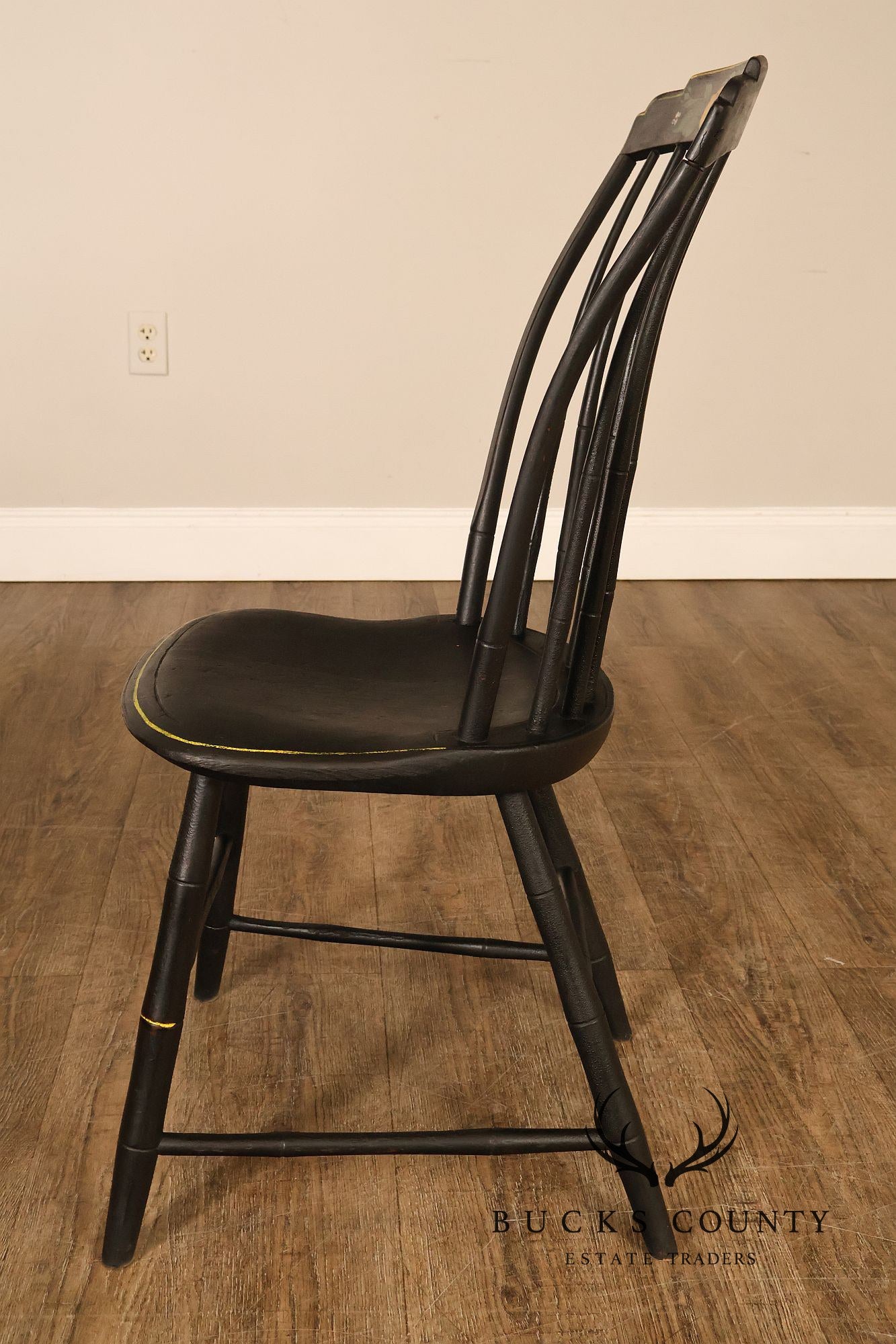 Vintage Stenciled Black Windsor Style Set Of Eight Dining Chairs